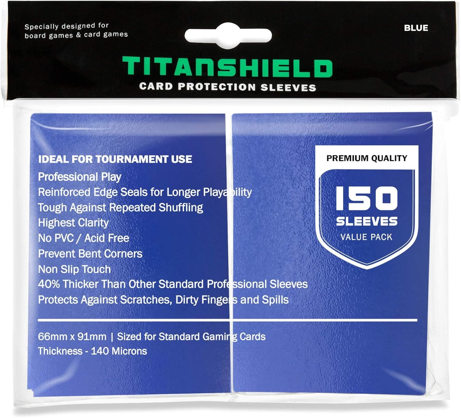 TitanShield (150 Sleeves/Blue Standard Size Board Game Trading Card Sleeves Deck Protector for MTG, Baseball Collection, Dropmix