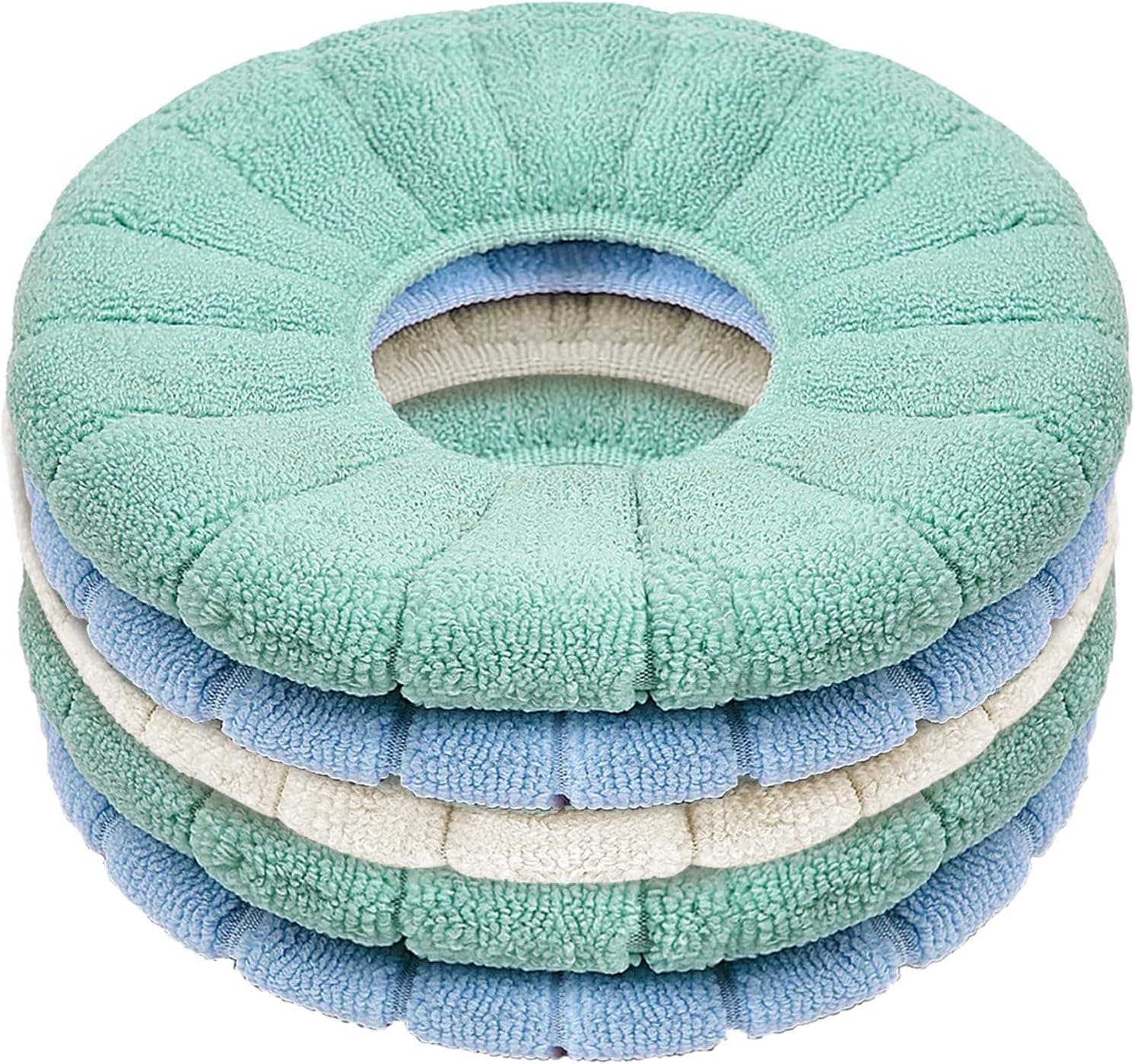 Lfish 5 Pcs Soft Fabric Toilet Seat Cover,Stretchable Washable Cloth Standard,Easy Installation & Cleaning Toilet Seat Covers for Bathroom Machine Wash & Dry(Khaki,Green,Blue)