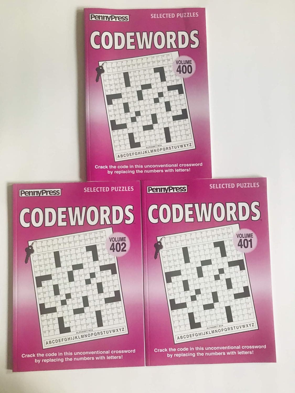 Volumes 400, 401, and 402 of the CODEWORDS Crossword PUZZLES from Penny Press Selected Series