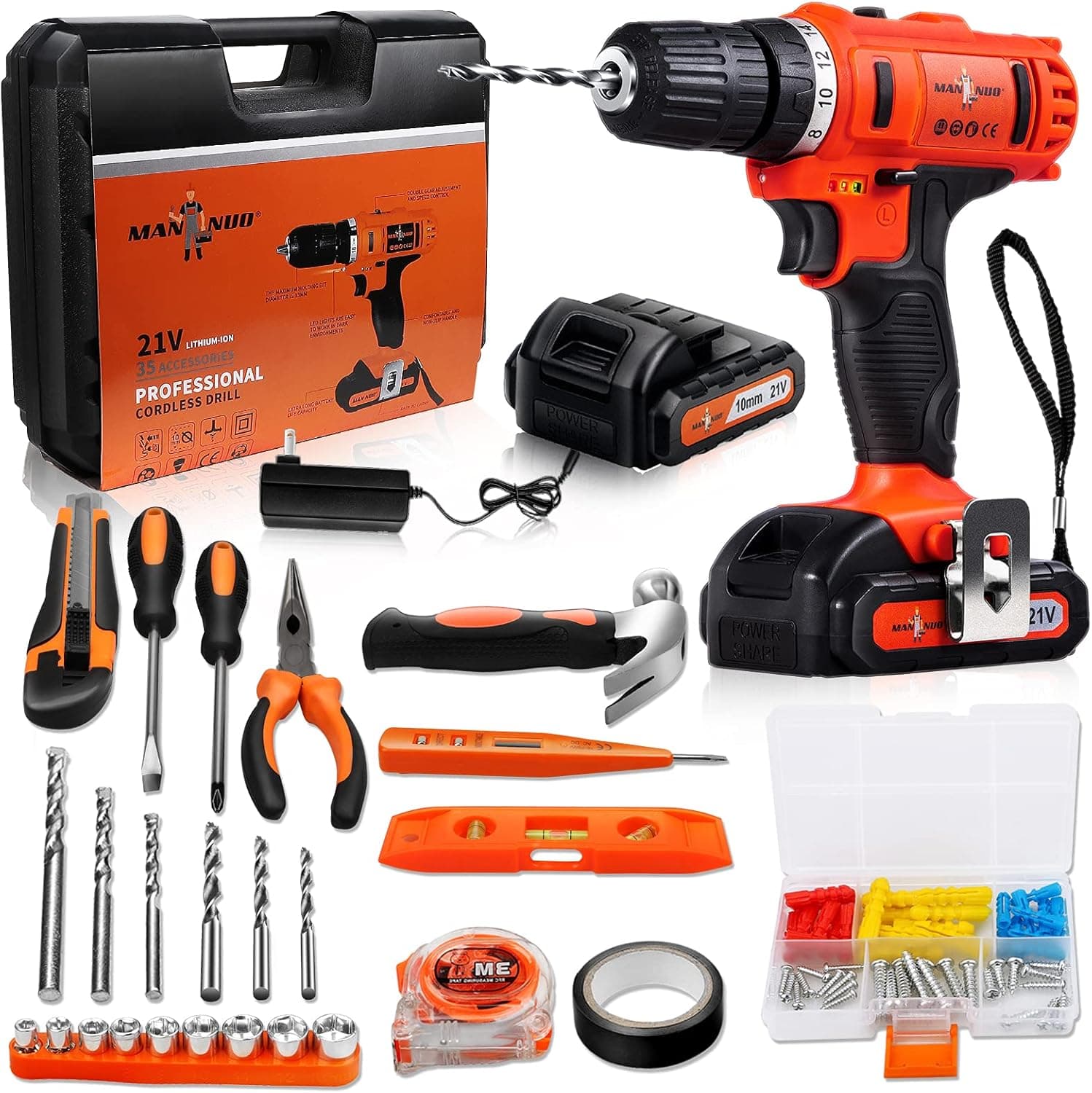 Cordless Drill Set, 21V Cordless Drill Power Set with 2000mAh Battery & Fast Charger, 89 Piece Power Tool Set Combo Kit with Power Drill Driver, Electric Drill Set with 18+1 Clutch, 3/8" Chuck