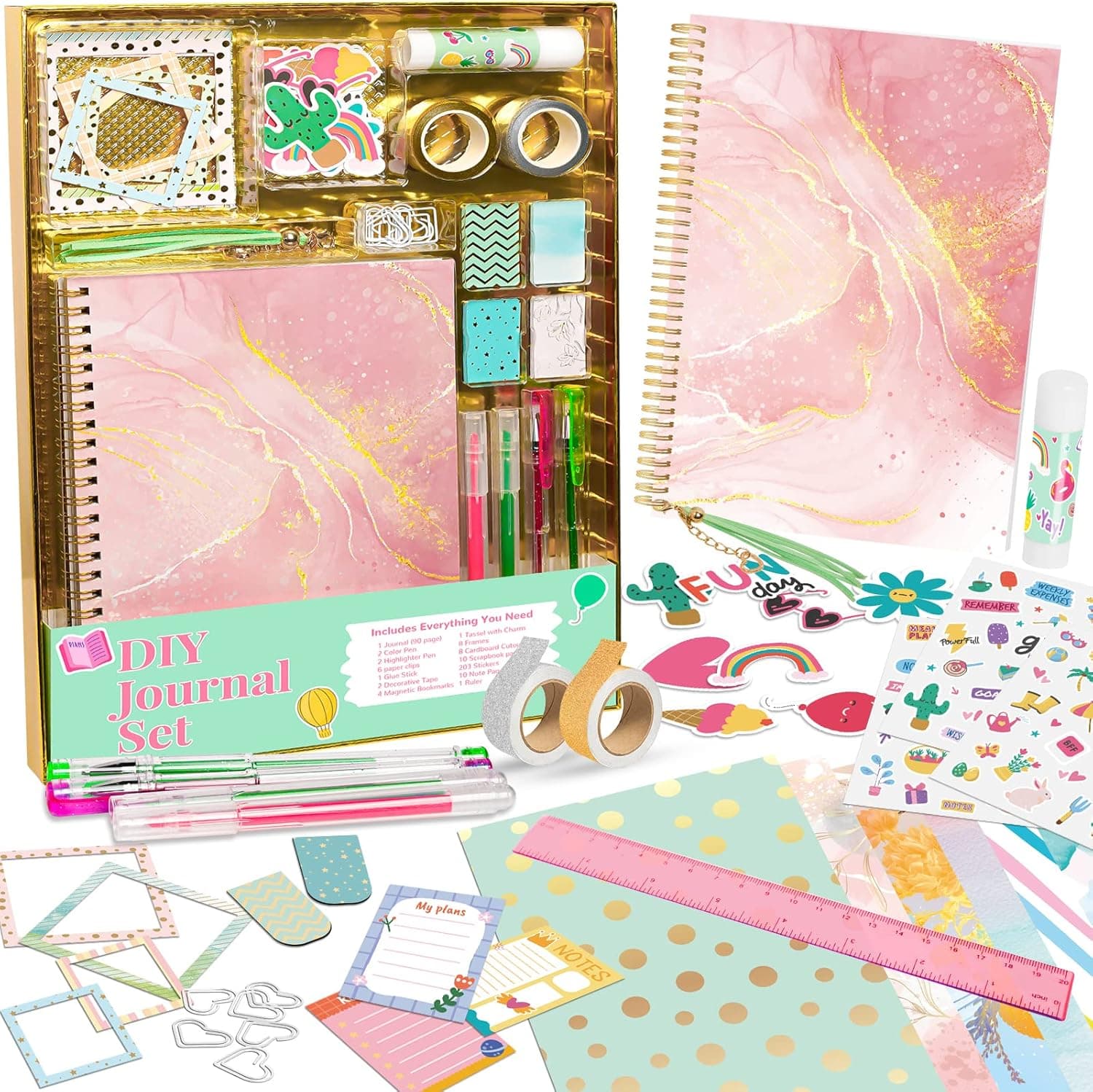 Gifts for Girls Age of 8 9 10 11 12 13 Years Old and Up, DIY Journal Set, Personalized Diary Stuff for Tweens Teens, Decorate Your Planner Organizer, Journaling Arts Craft Kit. Ideal Girls Toy (Green)