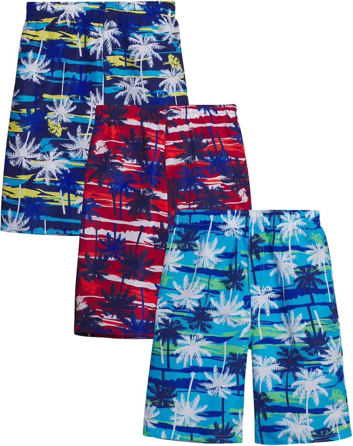 Coney Island Boys' Swim Trunks - 3 Pack Quick Dry Board Shorts Bathing Suit (Little Boy/Big Boy)