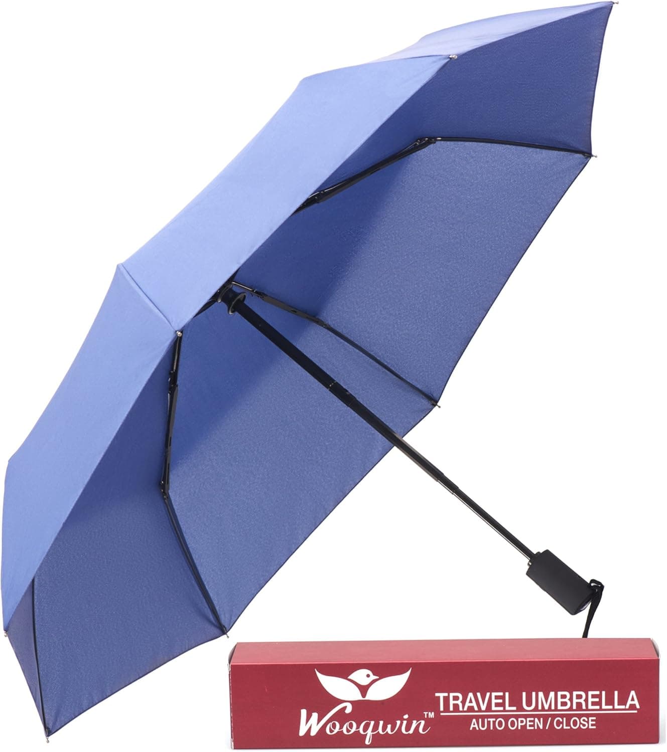 Woogwin Umbrella, Compact Travel Windproof Golf Umbrella, Sports Auto Open/close Rain Umbrella - Strong Frame Unbreakable - Colorful Portable Umbrella with Gift Box (Darkblue)