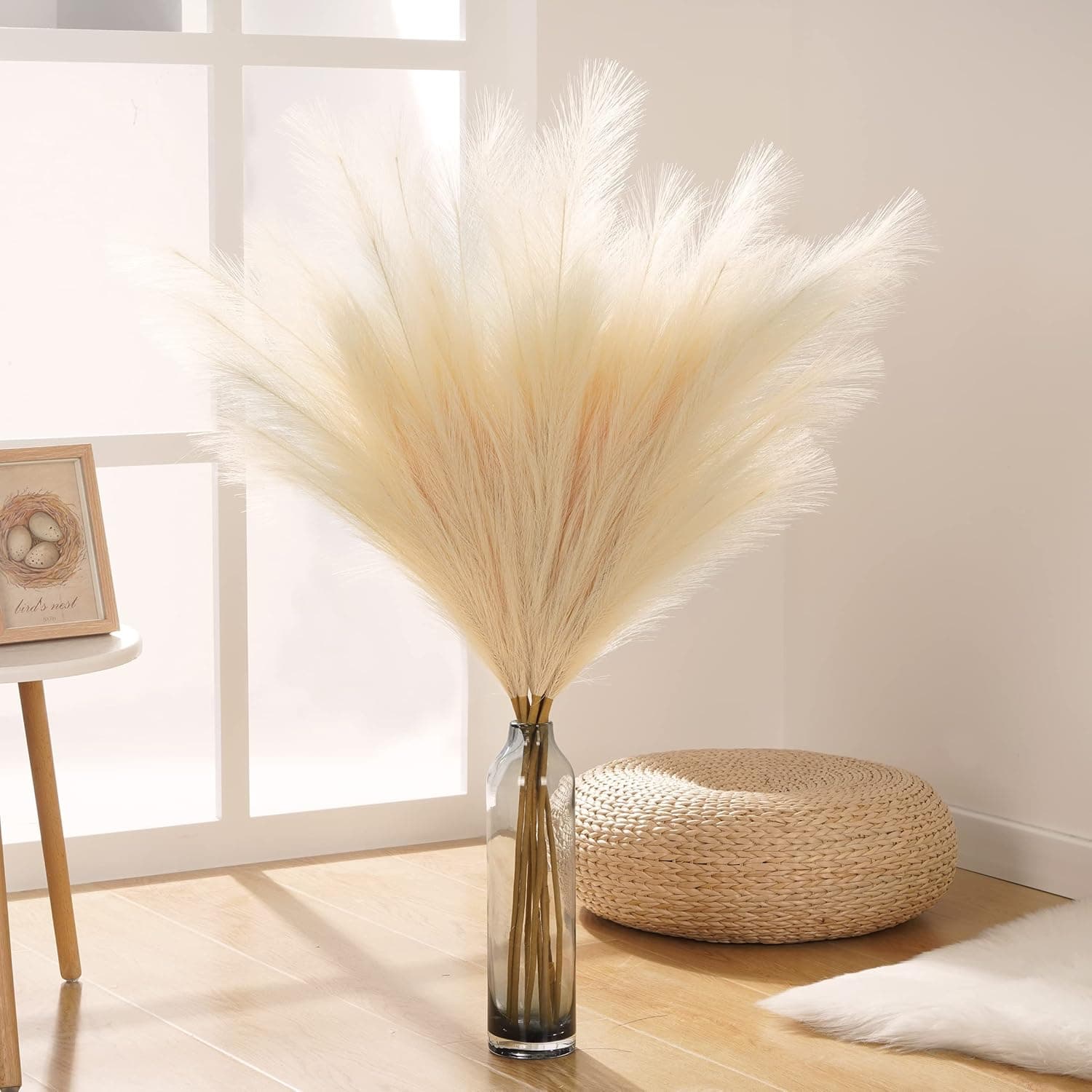 Alishomtll 3 Pcs 38''/3.1Ft Faux Pampas Grass Decor Tall for Floor Vase, Fluffy Pompas Floral Boho Decor, Large Artificial Pampas Grass for Living Room Bedroom Fireplace Home Decor (Beige)