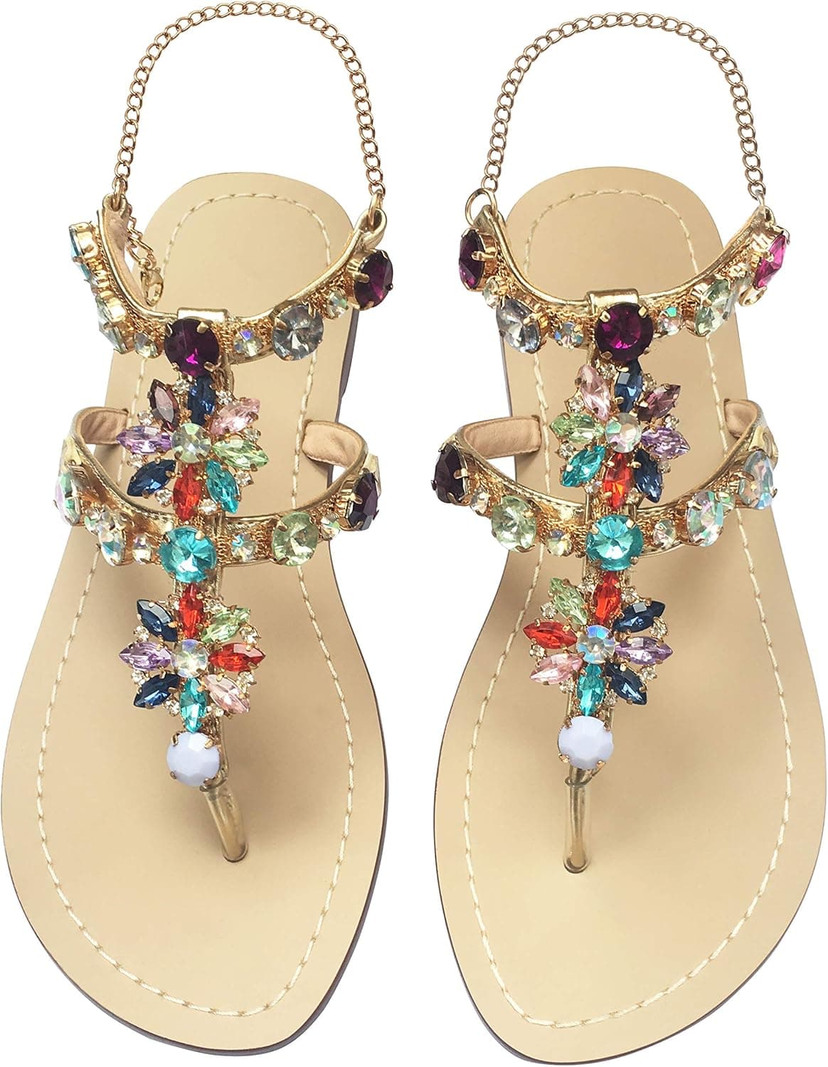Monrovia Women's Crystal with Rhinestone Bohemia Flip Flops Summer Beach Flat Sandals