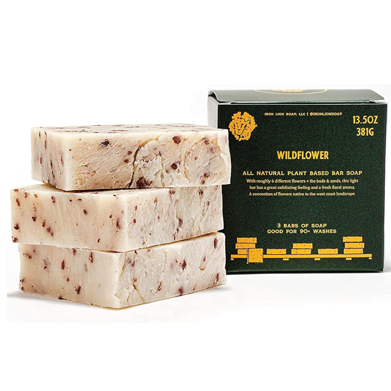 Iron Lion Soap WILDFLOWER Organic, Vegan, All Natural, Plant Based Bar Soap for Body, Face, Hands, and Bath (3 Pack)