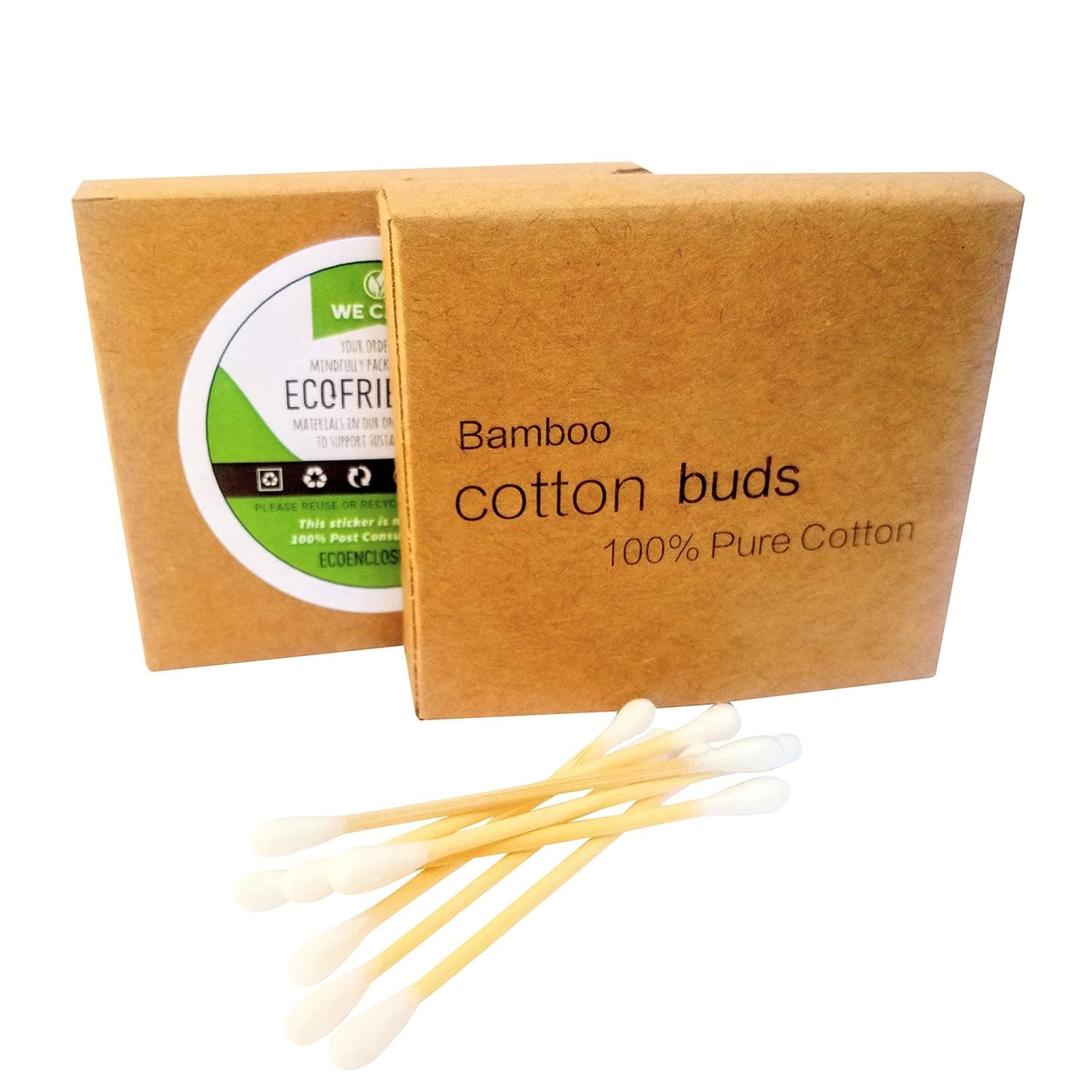 Valloowink Bamboo Cotton Swabs, Eco-Friendly, Recyclable & Biodegradable 100% Pure Cotton Buds, (200 Count)