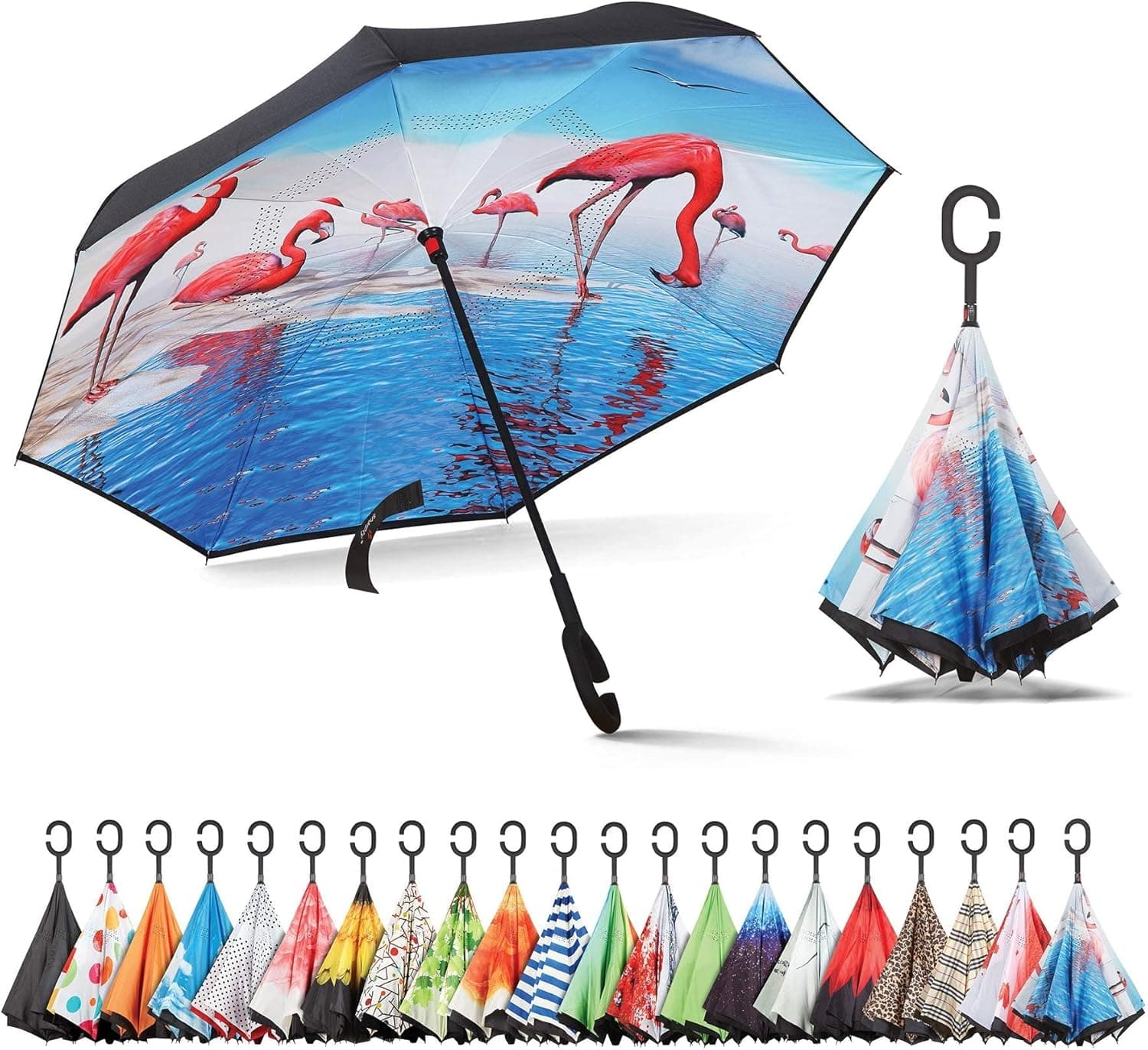Sharpty Inverted, Windproof, Reverse Umbrella for Women with UV Protection, Upside Down with C-Shaped Handle
