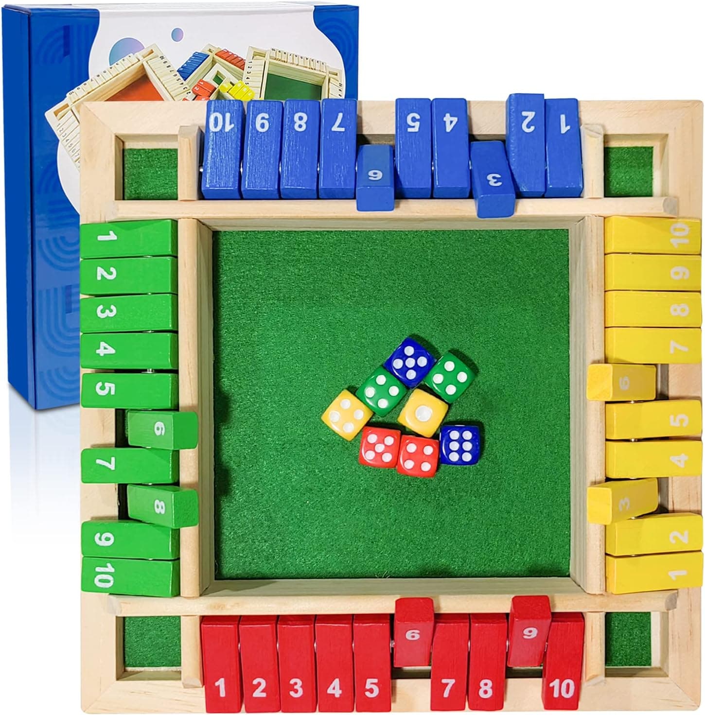 Eupboron Shut The Box Game, Wooden Board Dice Games for Adults and Kids 2-4 Player Family Classics Tabletop Version Games for Classroom, Party, or Pub