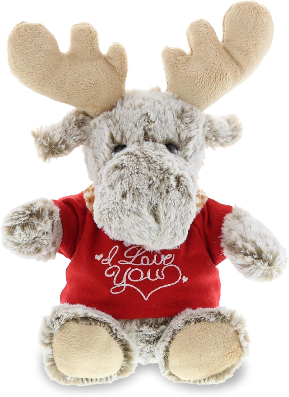 DolliBu I Love You Sitting Moose Plush – Cute Stuffed Animal with Red Shirt and Name Personalization for Valentine, Anniversary, Romantic Date, Boyfriend, or Girlfriend Gift – 11 Inches