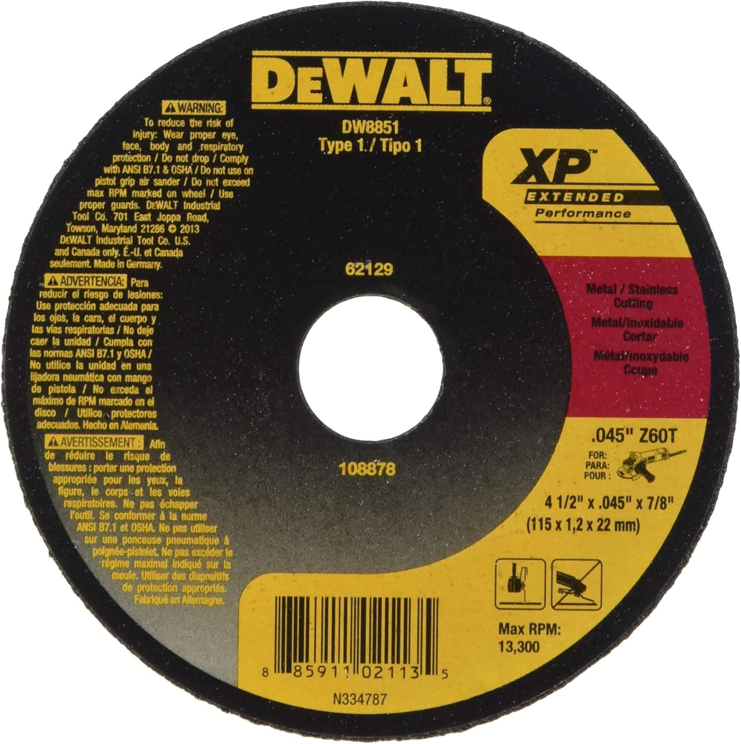 DEWALT Cutting Wheel, 4-1/2-Inch, 5-Pack (DW8851B5)