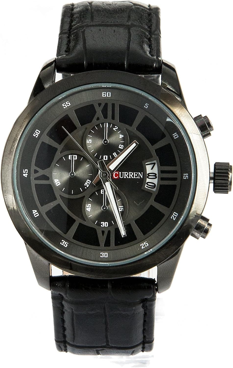KTC Black Case Decorative Chronograph Quartz Leather Strap Businss Style Fashion Wrist Watch