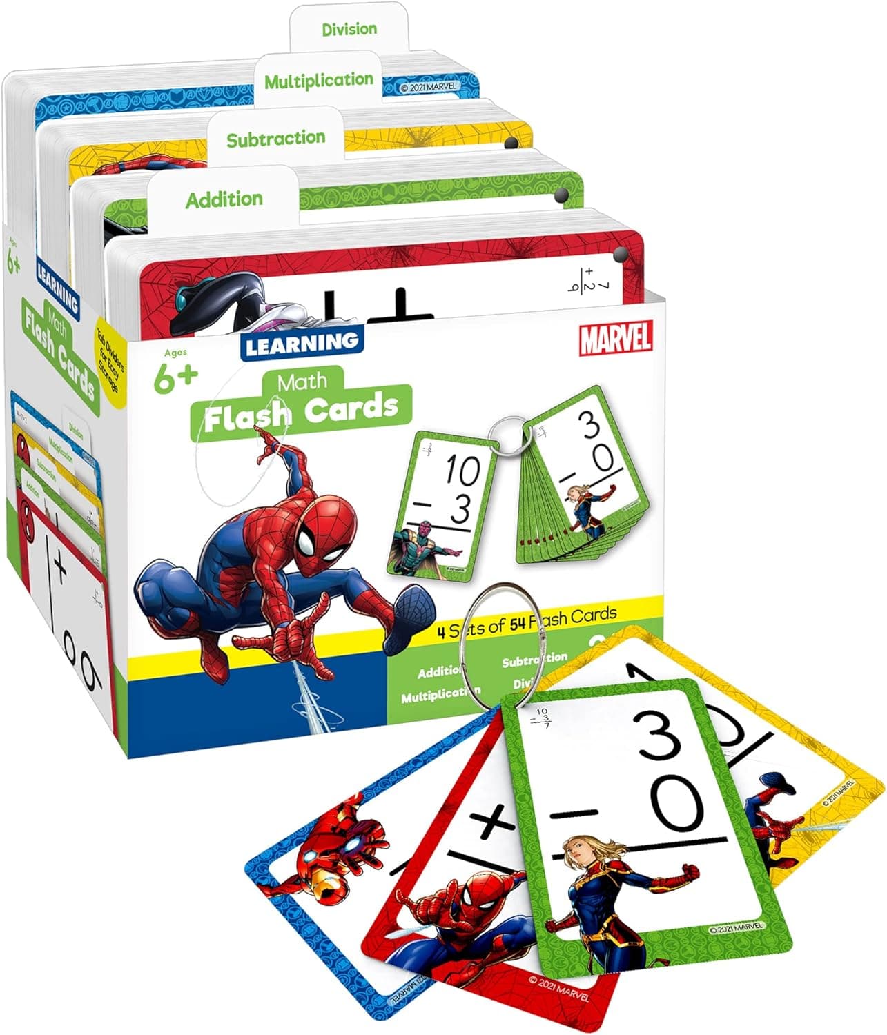 Marvel Math Flash Cards for Kids Ages 4-8, Math Fact Flash Cards, Addition, Subtraction, Division & Multiplication Flash Cards with Rings for Kindergarten, 1st, 2nd, 3rd, 4th, 5th & 6th Grade