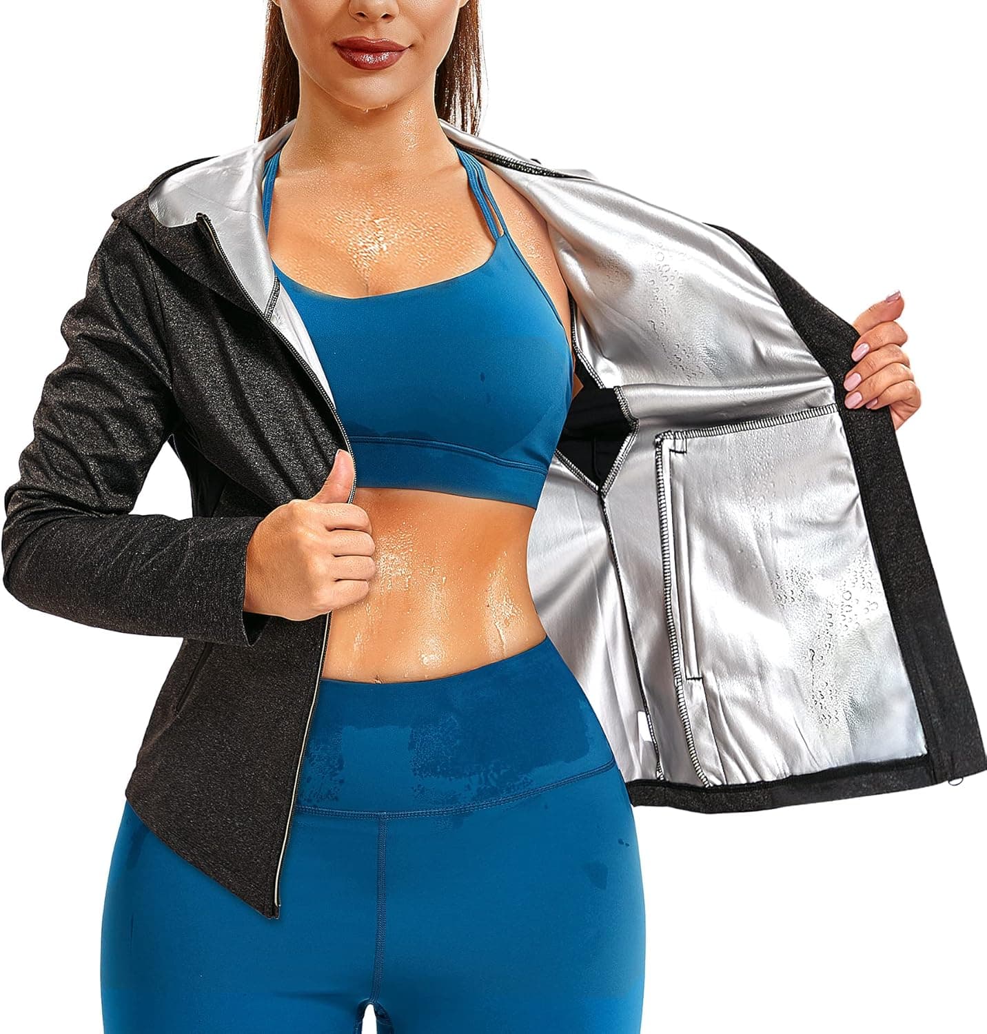 Junlan Sauna Suit for Women Sweat Sauna Pants Sweat Jacket Gym Workout Vest Sweat Suits for Women