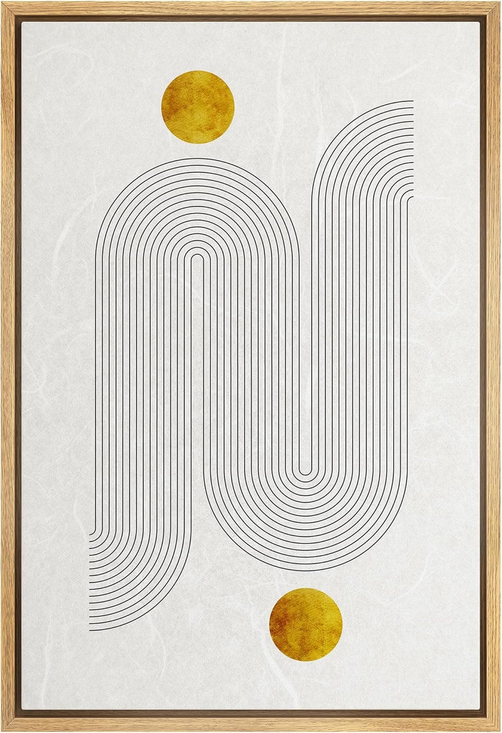 wall26 Framed Canvas Print Wall Art Swirling Line Art Landscape with Gold Circles Abstract Shapes Digital Art Modern Art Boho Colorful Cool for Living Room, Bedroom, Office - 24x36 Natural