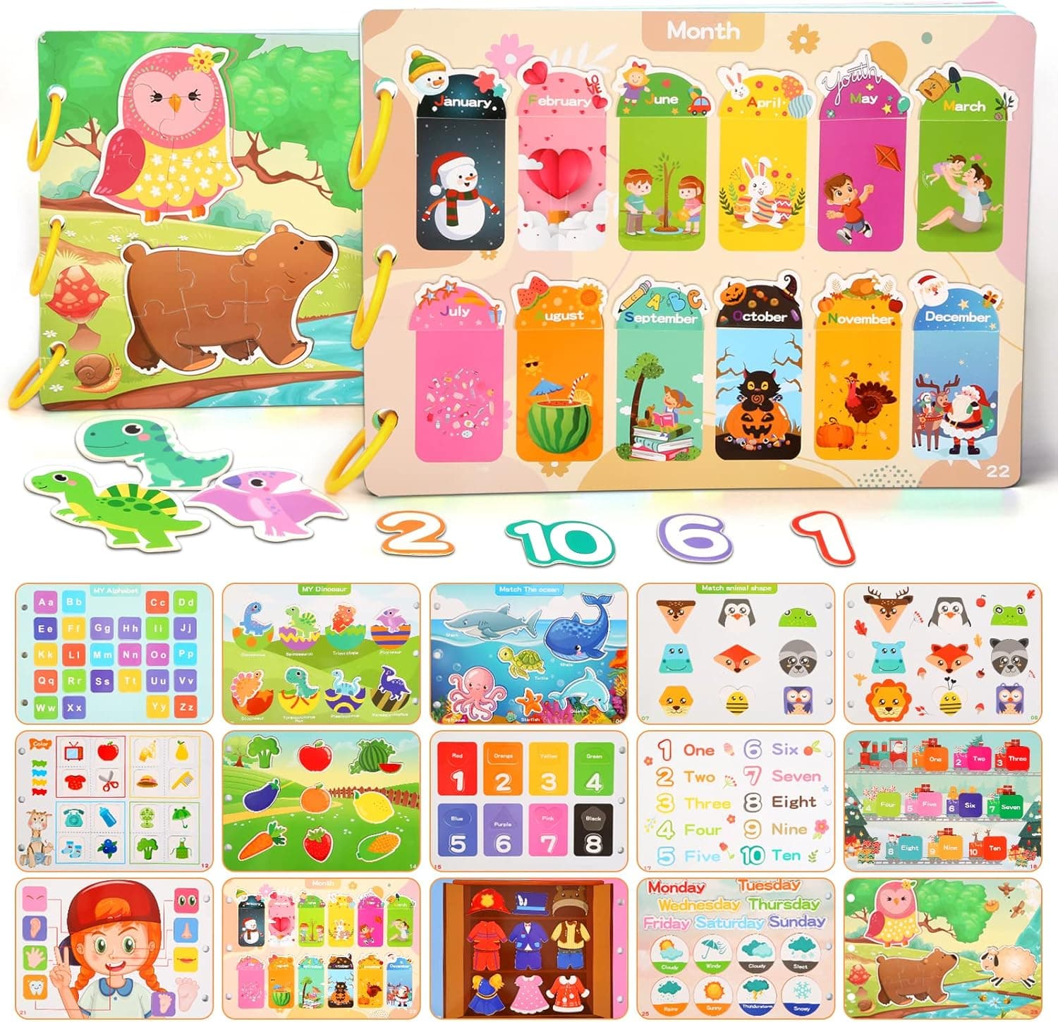 YBQZ Busy Book for Toddlers, 32 Themes Preschool Learning Activities Toys for Kids Ages 1 2 3 4, Sensory Educational Board Learning Tools Including ABC,Number, Colors and Shapes Tracing