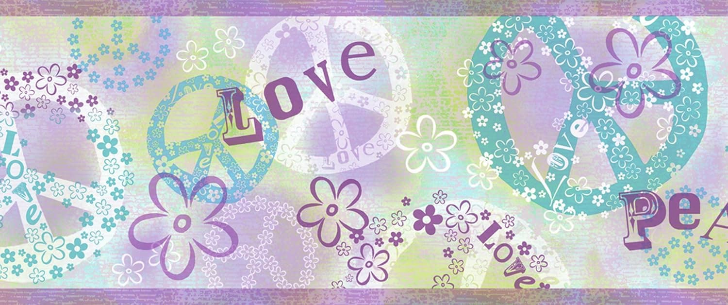 Chesapeake TOT46381B Janis Purple Peace Love Toss Wallpaper Border