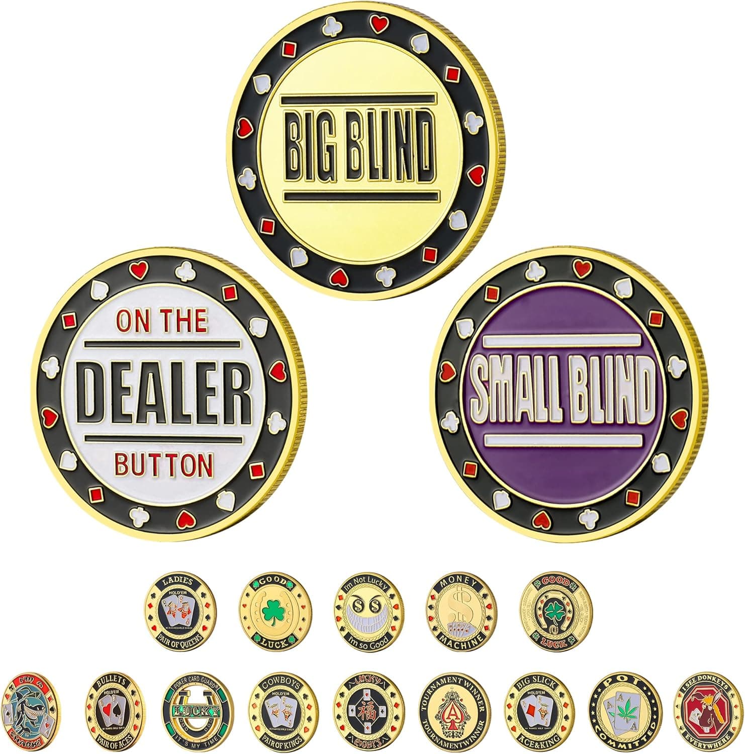 LuluCircle Small Blind, Big Blind, Dealer Button, Poker Guard, Poker Gifts for Men, Poker Accessories, Coin Collectibles, Poker Chips Coin with Plastic Case (Position Marker), 3 pcs