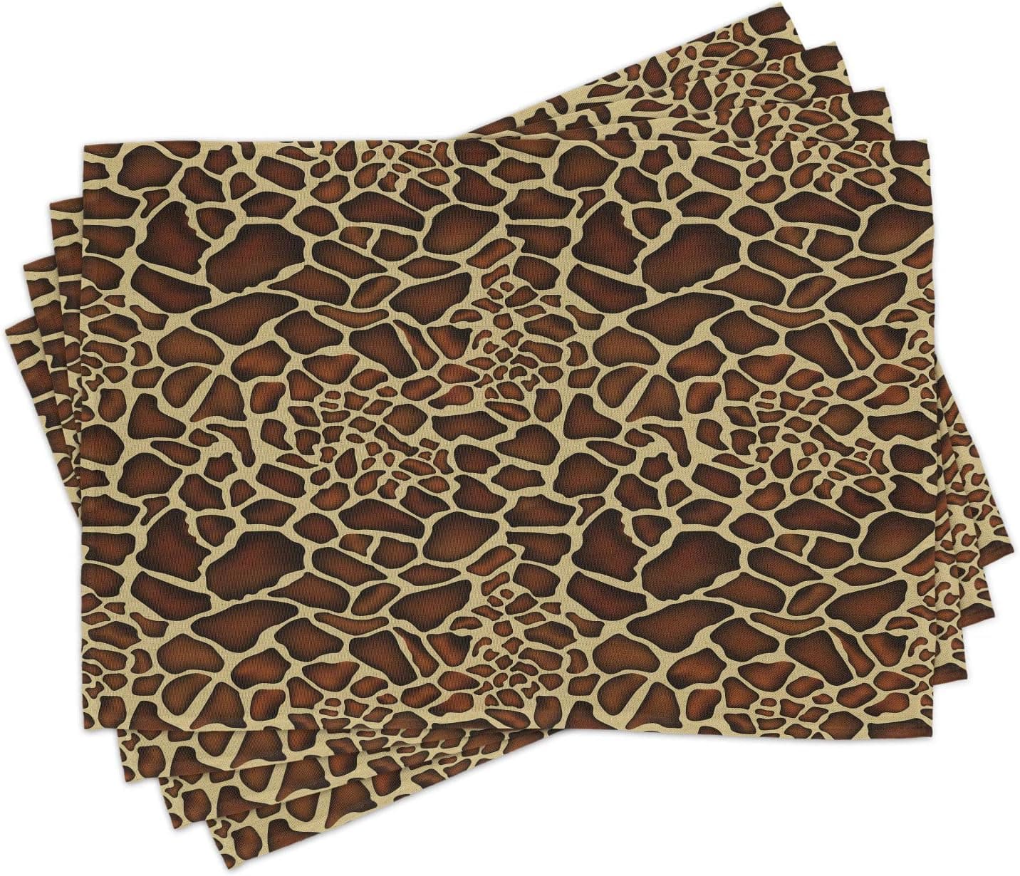 Ambesonne Zambia Place Mats Set of 4, Giraffe Skin Pattern Wildlife Symbolic Zoo Hippie Style Picture, Washable Fabric Placemats for Dining Table, Standard Size, Yellow Redwood