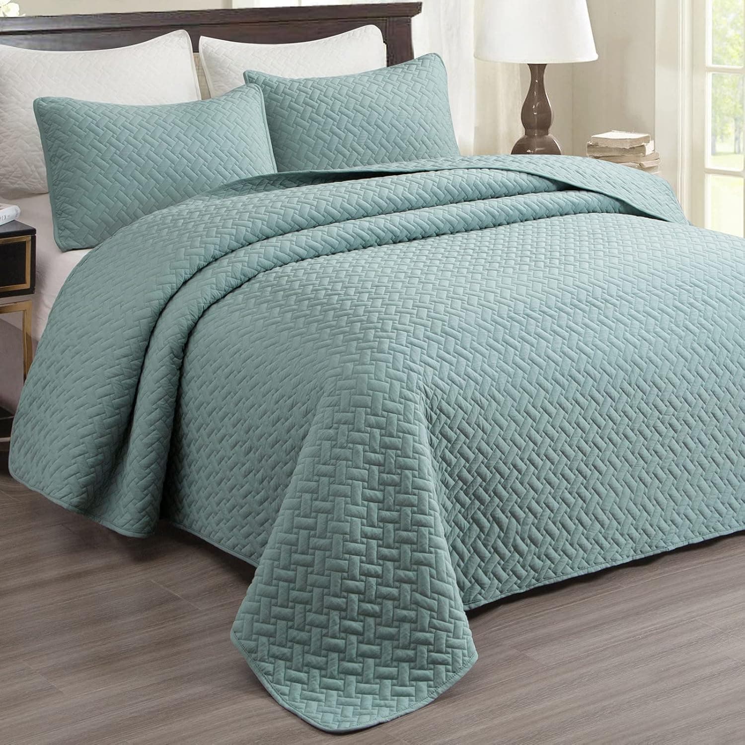 ACCOTIA Queen Quilt Set Aqua Blue Bedspread - Lightweight Microfiber Coverlet for All Season with 2 Pillow Shams
