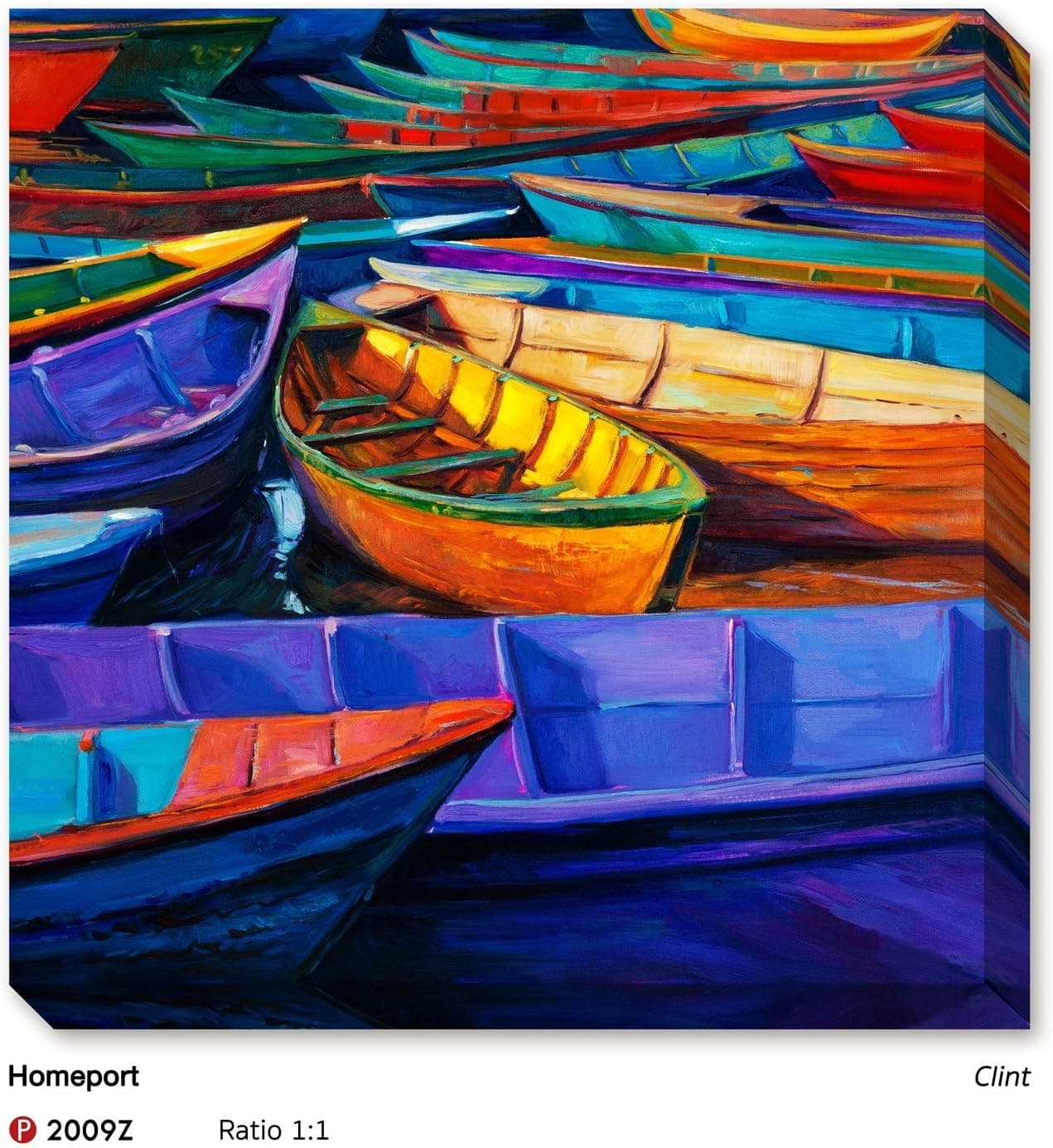 ArtKisser Original Modern Abstract Hand Painted Landscape Wall Art Boat Oil Painting on Canvas Sailboat Prints Wooden Framed Ready to Hang Home Decor for Living Room Corridors 12x12 inch 30x30 cm