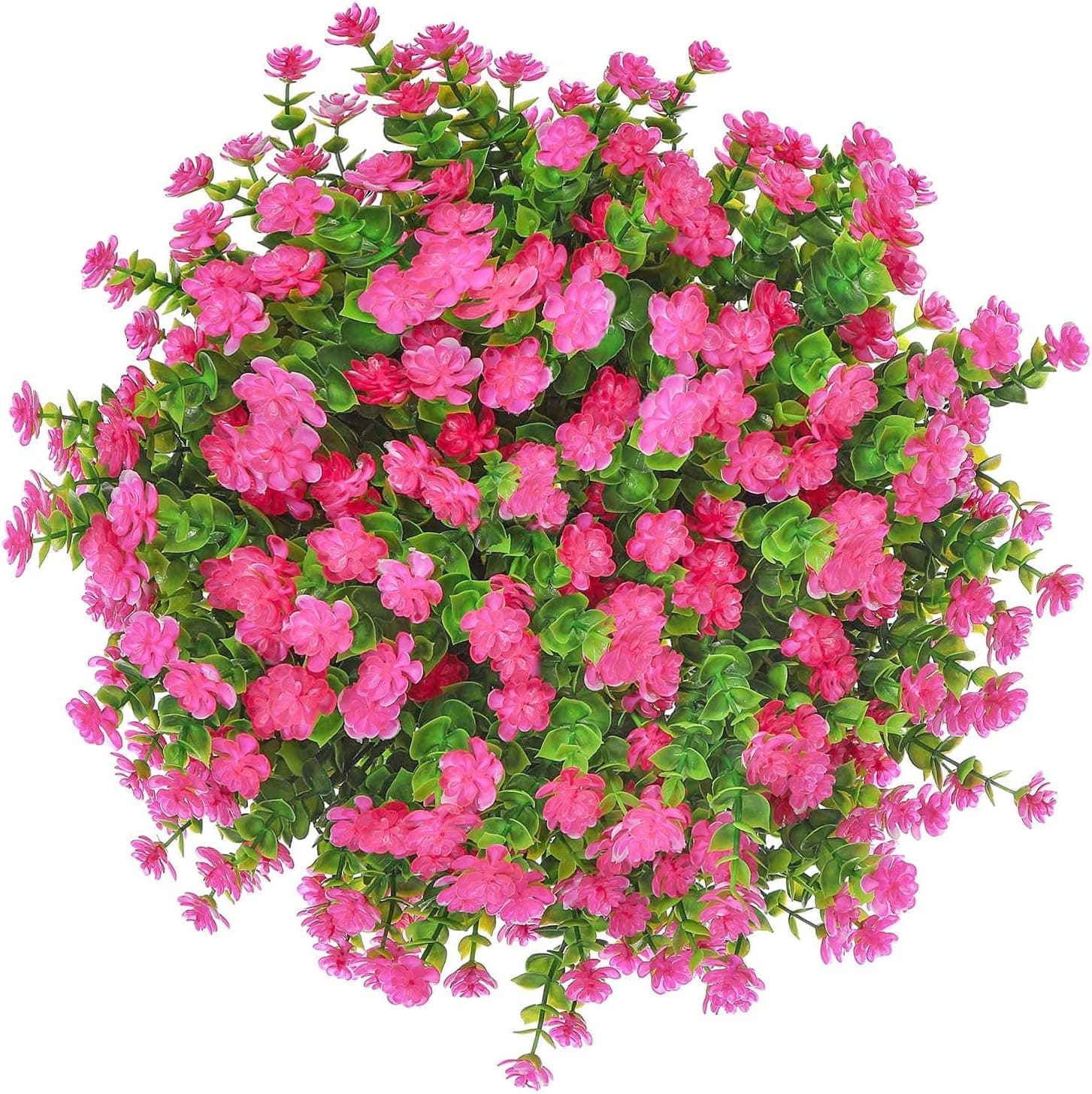 24Bundles Artificial Flowers Fake Outdoor Plants Decoration,spring summer Plants UV Resistant Faux Outdoor Plastic Greenery Shrubs Artificial Flowers Hanging Patio Planter Home Garden Decor (Rose Red)