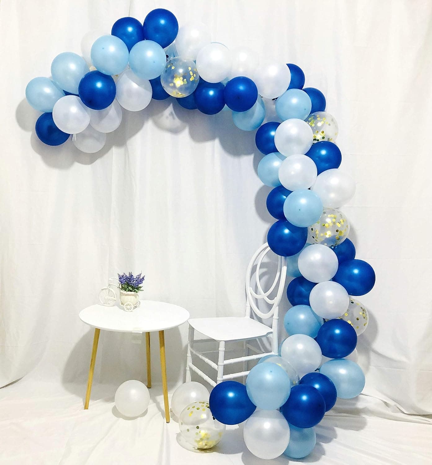 Sorive Blue Gold and White Balloons 80 pcs 12 inch Royal Blue Balloons Light Blue Balloons Gold Confetti Balloons White Balloons Blue and Gold Decorations, Royal Baby Shower Decorations