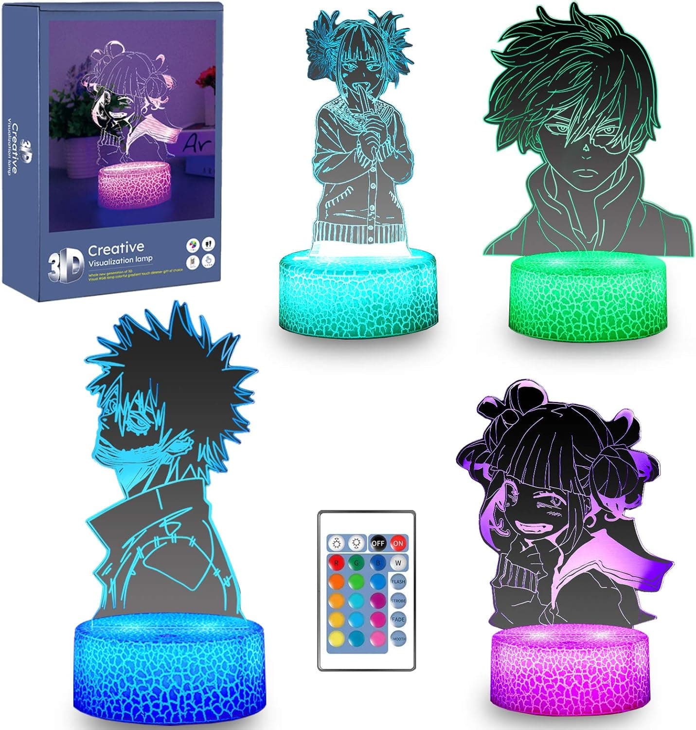 3D Anime Figure Lamp - 4 Patterns 16 Color Change Night Light with Remote and Touch Control, Birthday Xmas Perfect Gifts for Boys Girls Kids Room Decor