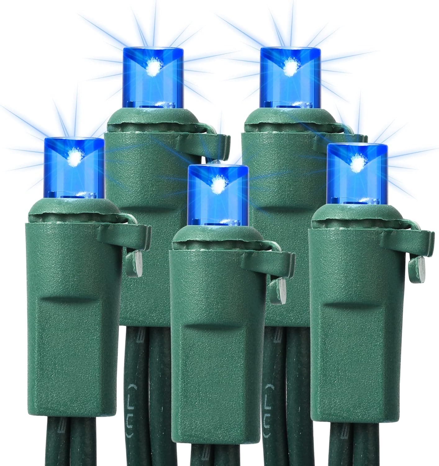 Brizled Blue Christmas Lights, 33ft 100 LED 5MM Wide Angle Christmas Tree Lights, 120V UL Certified Mini String Lights Connectable Outdoor Waterproof Blue Lights for Xmas Room Party Decor, Green Wire