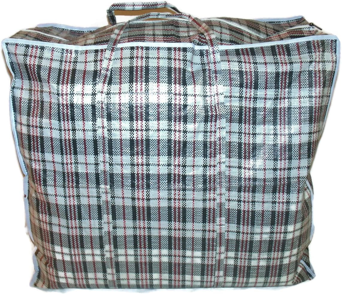 Jumbo STORAGE LAUNDRY SHOPPING Bags with Zippers and Handles. Size 31"x 27"x 11" (BLACK/WHITE/RED)