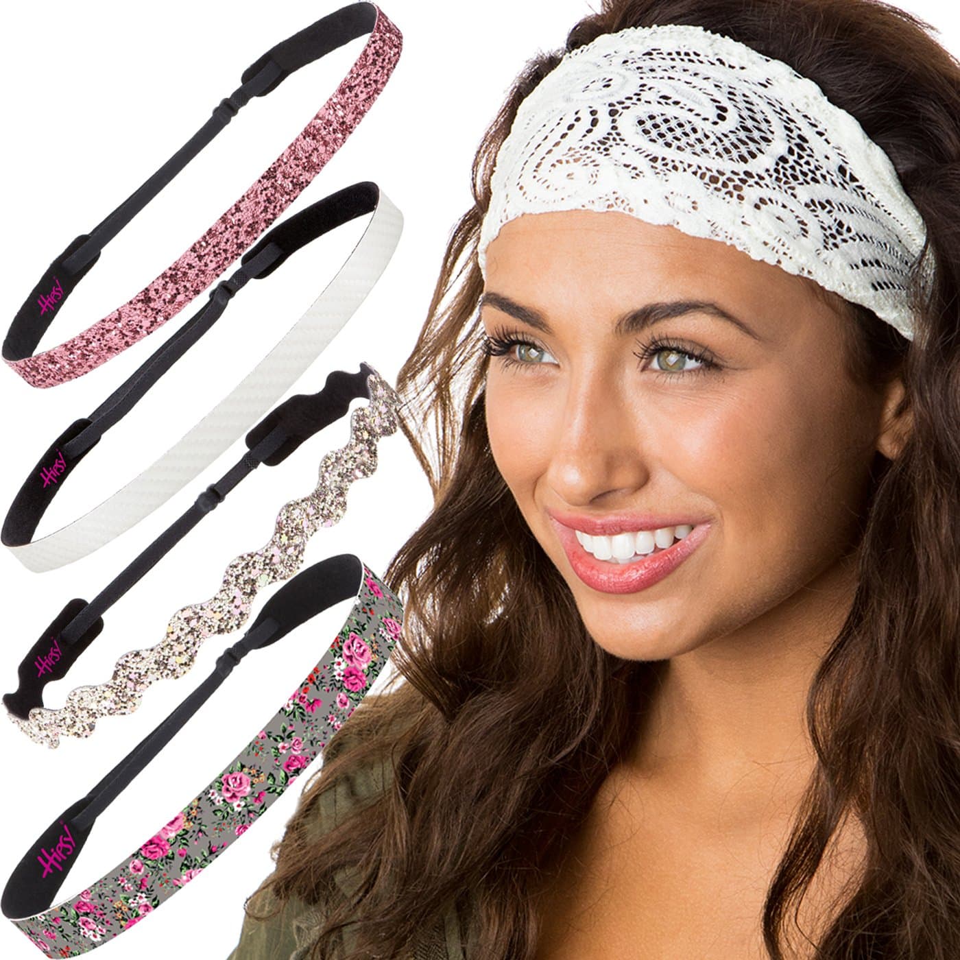 Hipsy Women's Adjustable Cute Fashion Headbands Hairband Multi Pack (Ivory Lace & Floral 5pk)
