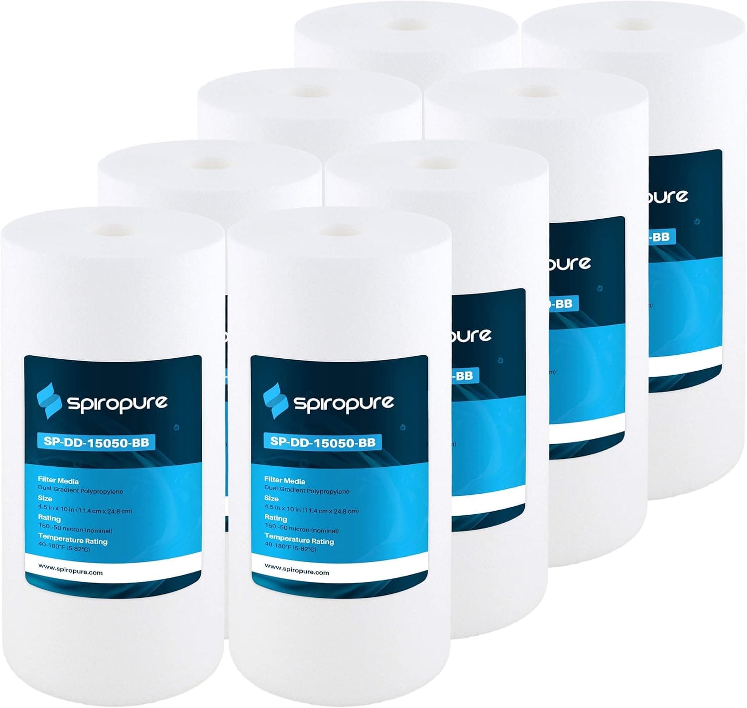 SpiroPure Replacement for SDC-45-1050 10x4.5 Polypropylene 50 Micron Sediment Filter (8 Pack)