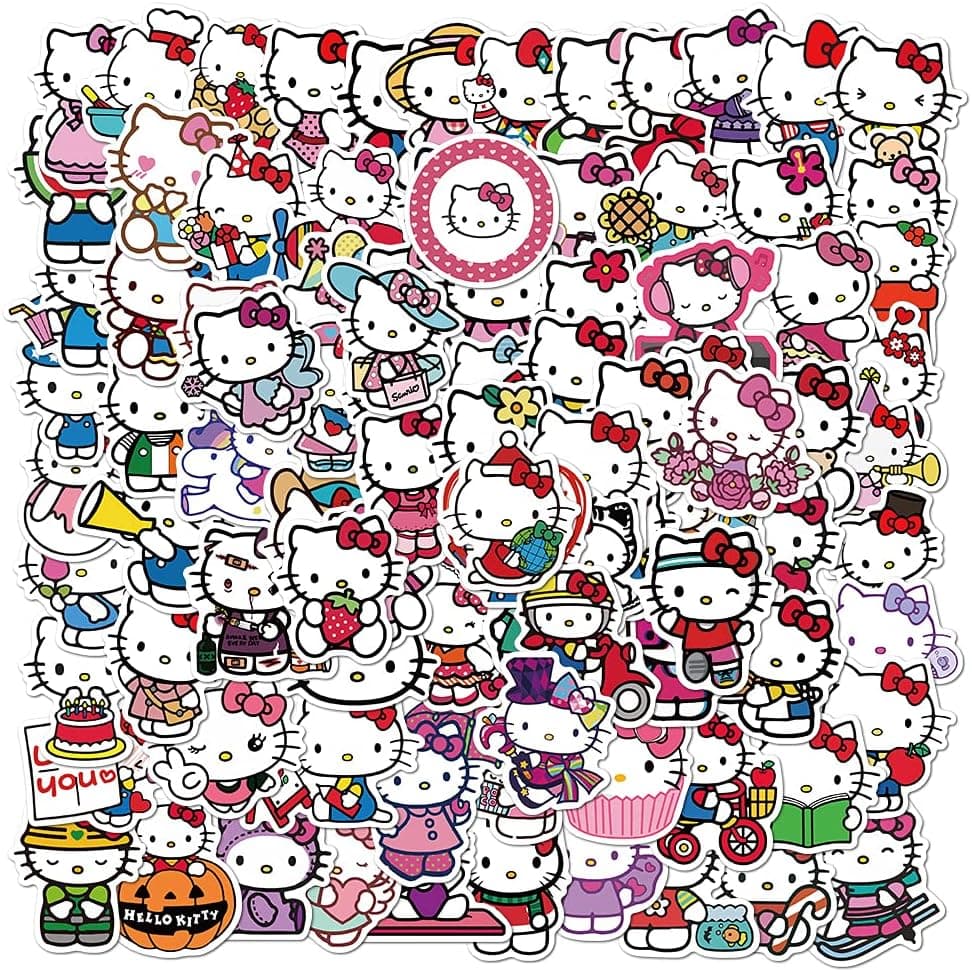 MMWZGL 100Pcs Kitty Stickers Pack White Theme Waterproof Sticker Decals for Laptop Water Bottle Skateboard Luggage Car Bumper Cute Kitty Stickers for Girls Kids Teens