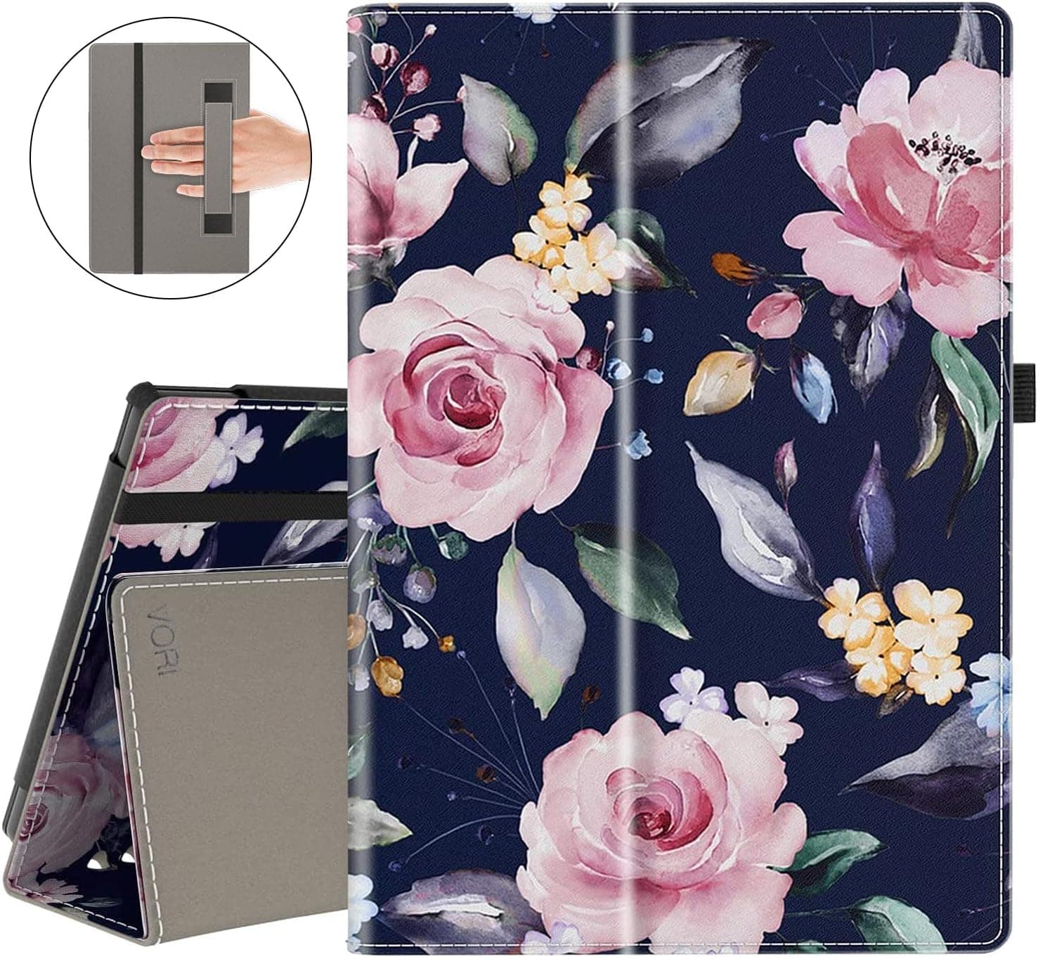 VORI Folio Case for All-New Amazon Fire HD 8 and Fire HD 8 Plus Tablet (10th Generation, 2020 Release), Slim Premium PU Leather Stand Protective Cover with Auto Wake/Sleep, Flower Rose