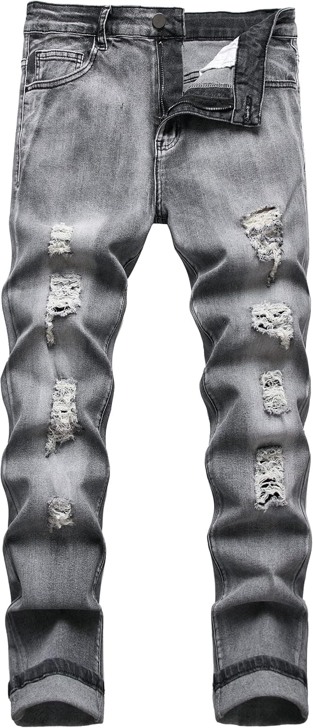 HuuPrr Men's Ripped Jeans Slim Fit Stretch Jeans Distressed Fashion Comfort Pants