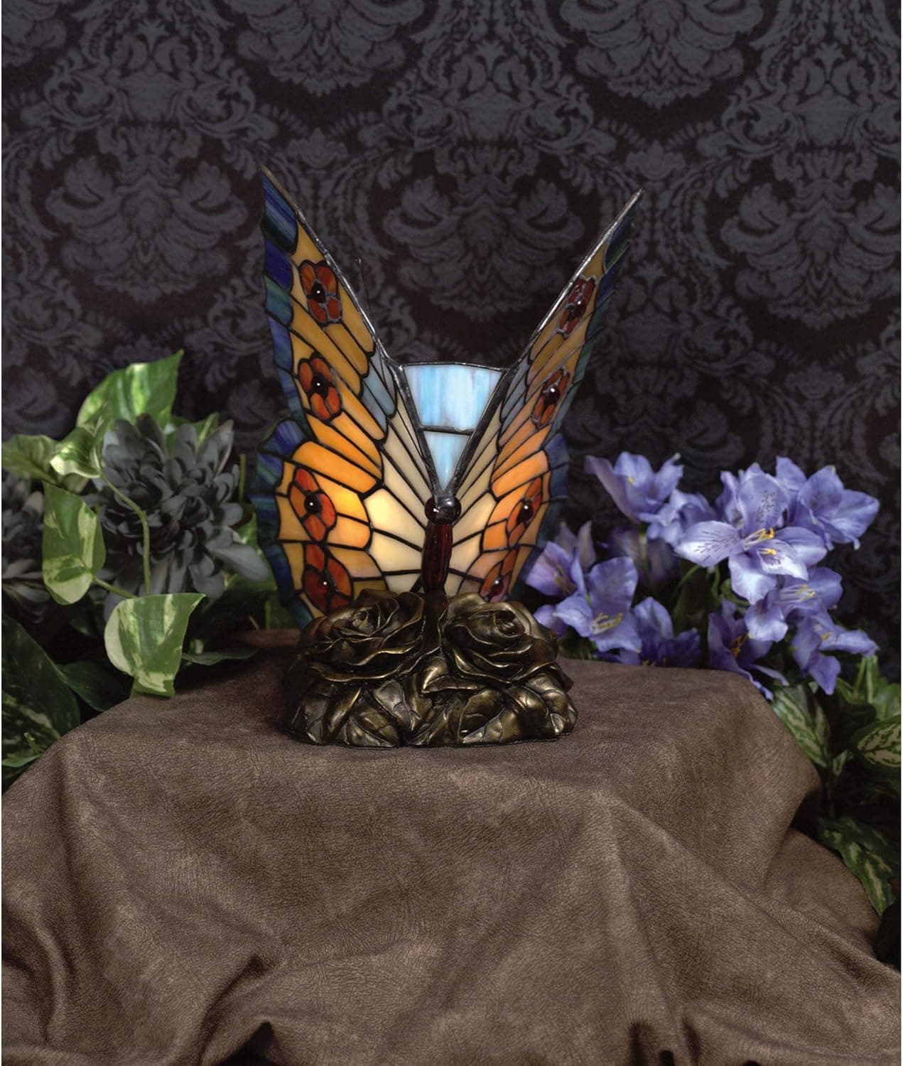 Quoizel TF6599R Tiffany Butterfly Lamp, 1-Light, 7 Watt, Architectural Bronze (9"H x 6"W)