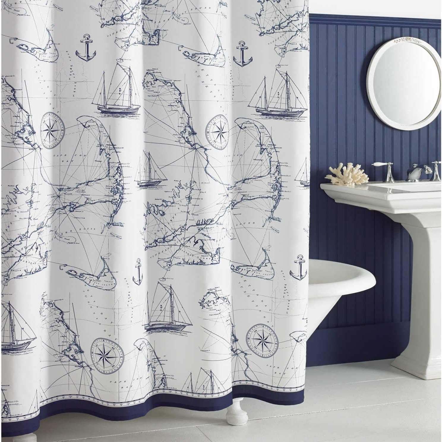 D DS CURTAIN Aviation Ocean Waterproof Poleyster Fabric Navy Printed Blue Shower Curtains for Bathroom,72" W x Extra 78" H