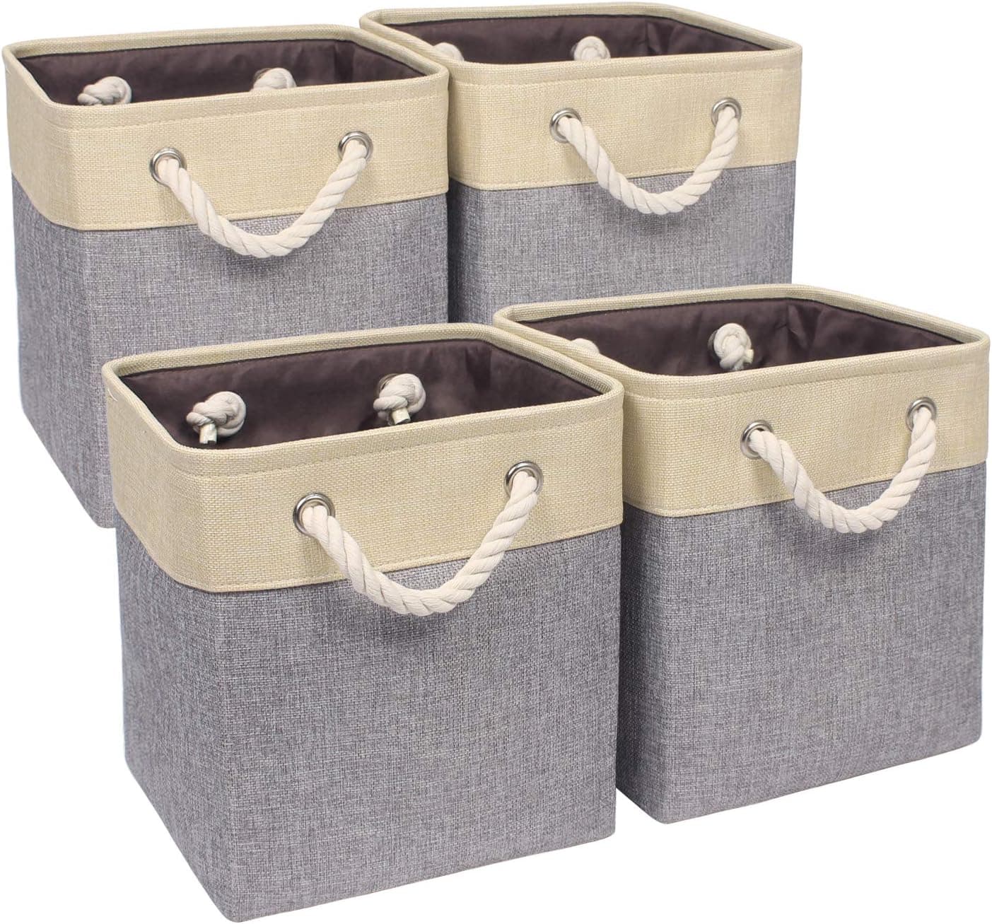 Univivi Fabric Storage Cube Bins with Handles 11 inch Collapsible Canvas Storage Basket for Organizing Shelves Closet Nursery Home (4 Pack,Gray, 10.5" x 10.5" x 11" )