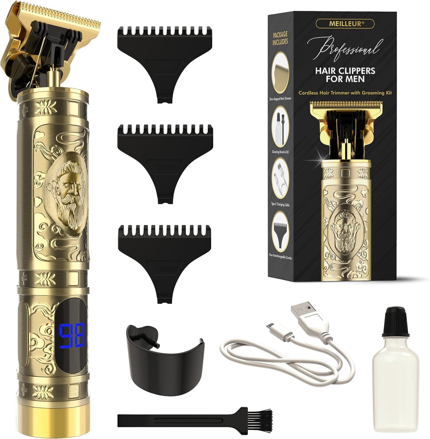 Professional Hair Trimmers, T Liners Clippers for Men, T Trimmer Hair Clippers, Vintage t9, Cordless Zero gapped Trimmers,Barber Beard Trimmer, 0mm Outline Trimmer, Hair edgers Clippers (Gold)
