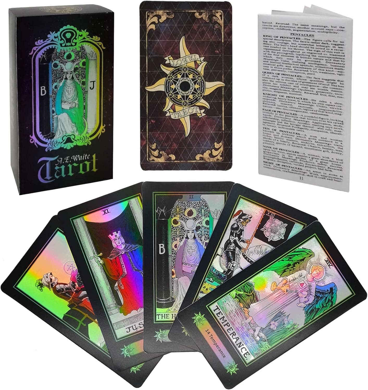 Smoostart 78 Tarot Cards with Guidebook, Holographic Tarot Cards Deck Future Telling Game with Colorful Box for Beginners and Professional Player