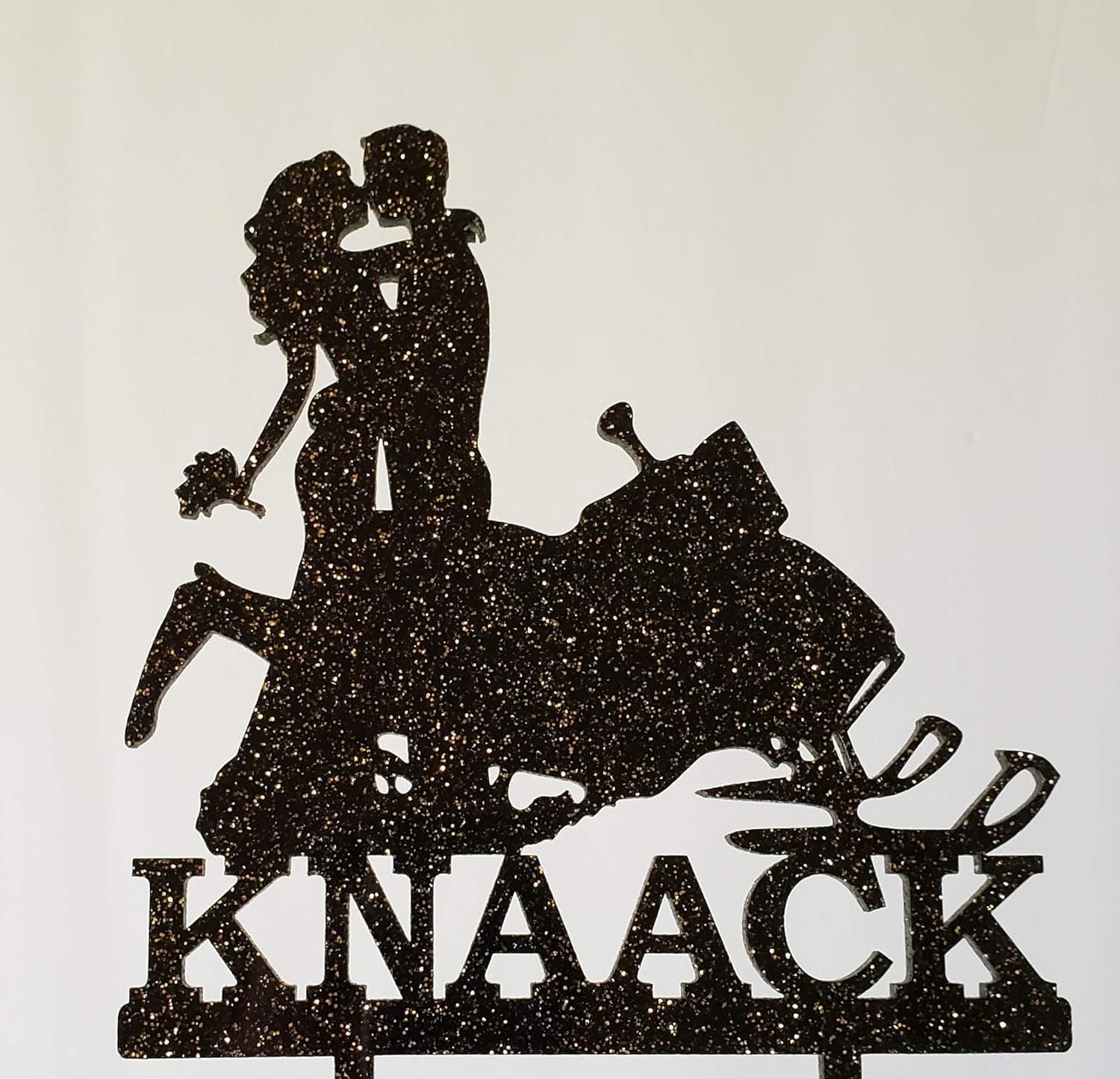 Snowmobile Bride and Groom Silhouette Wedding Cake Topper with Surname Snow Mobile Cake Topper Groom Dancing Cake Topper Silhouette Cake (Glitter Black Gold)