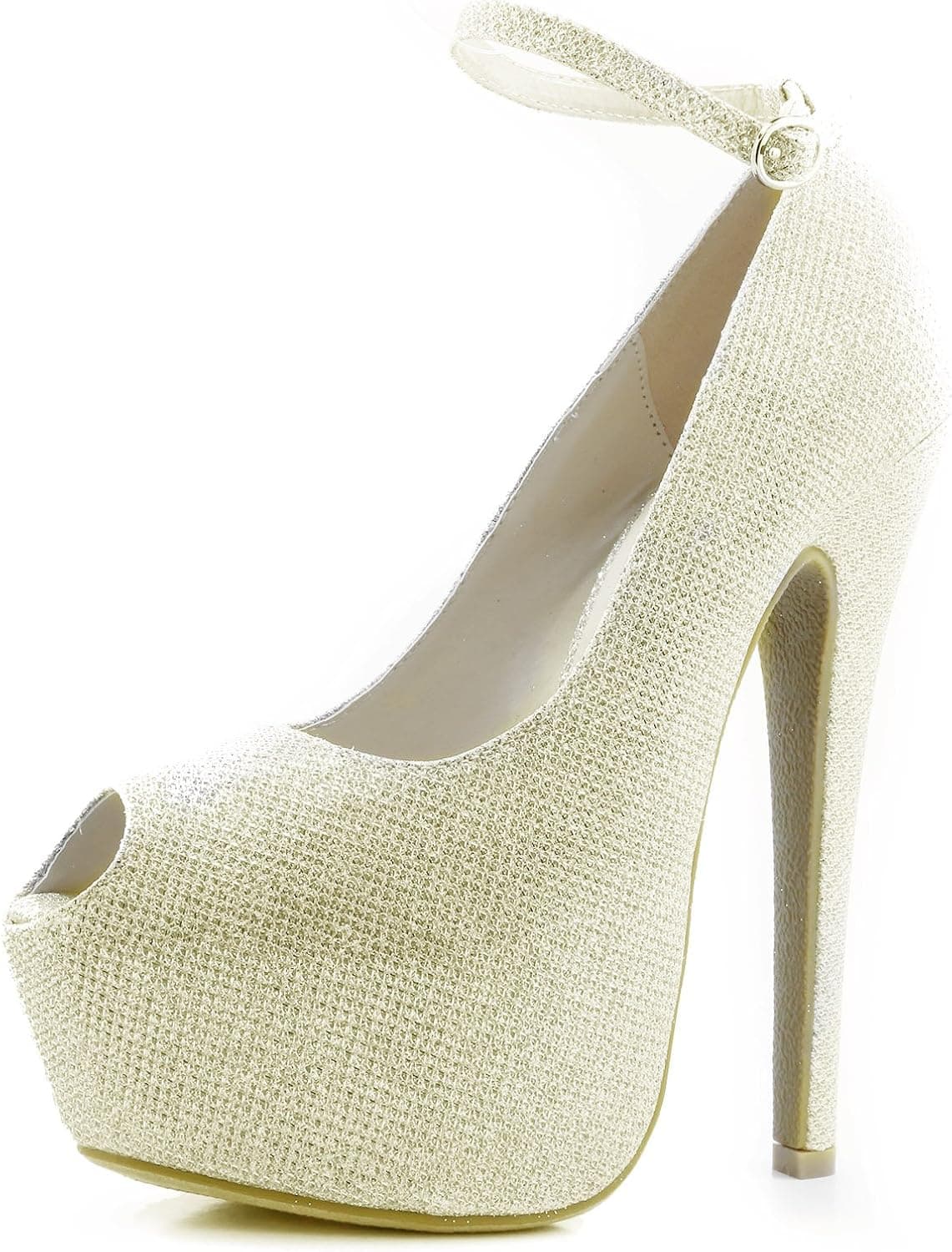 Women's Extreme High Fashion Ankle Strap Peep Toe Hidden Platform Sexy Stiletto High Heel Pump Shoes