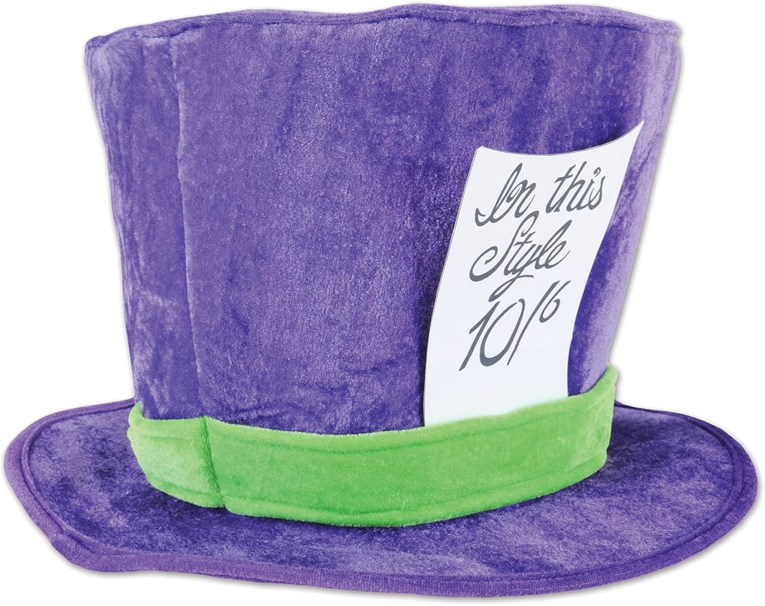 Beistle Soft Plush Fabric Mad Hatter Costume Accessories Unisex Hat Headwear, Purple/Green