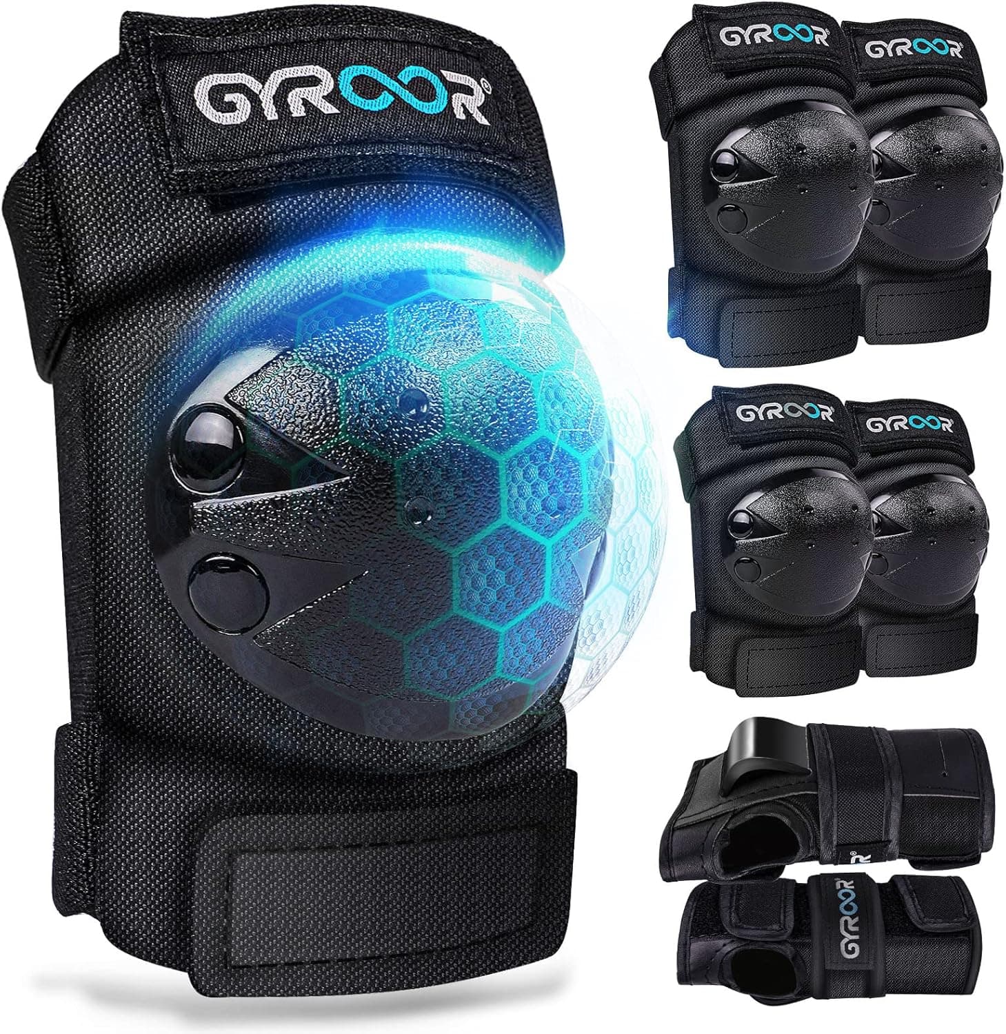 Gyroor Knee Pads for Kids , 6 in 1 Protective Gear Set Adjustable Protective Gear Set for Girls Boys Inline Skating Bike Cycling Skateboard Scoote Cycling