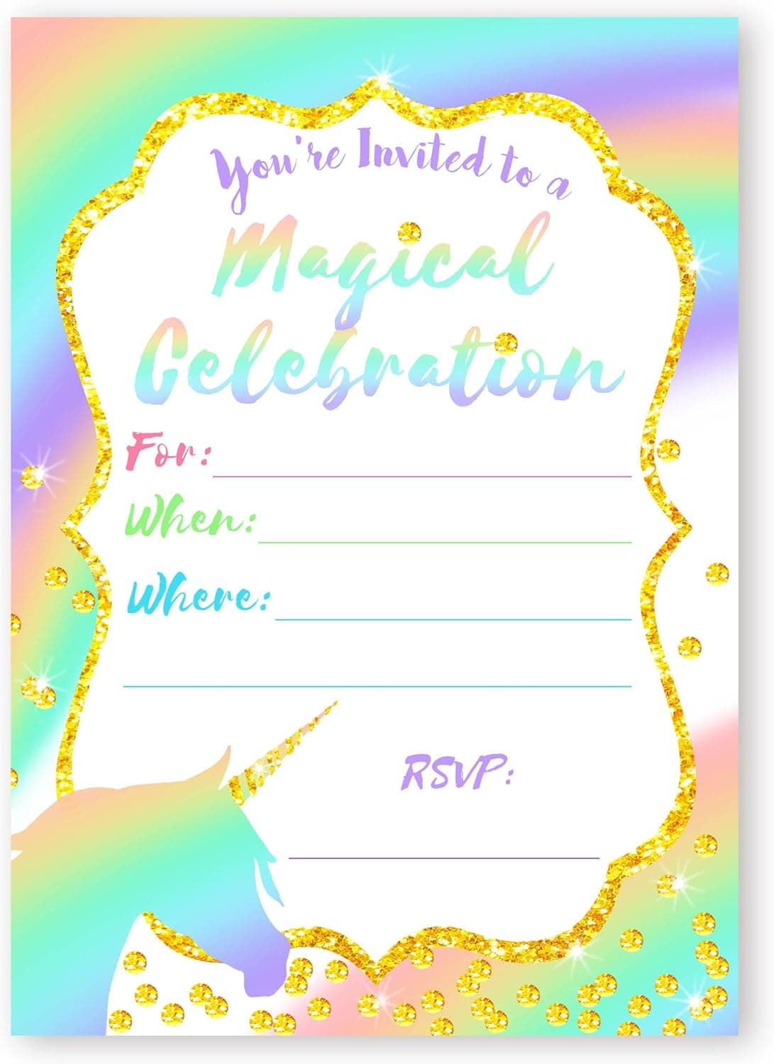 POP parties Unicorn Pastel LARGE Invitations Rainbow Party Invitations - 10 Invitations + 10 Envelopes