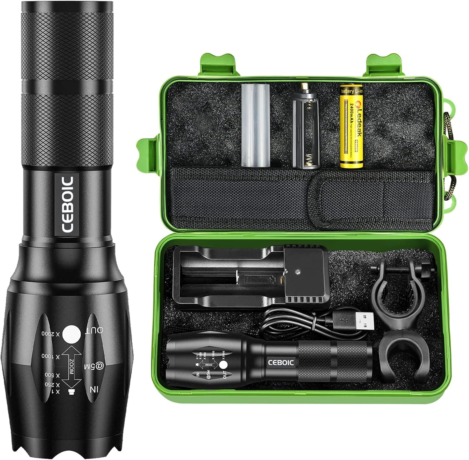 Ceboic LED Tactical Flashlight, Super Bright 2000 High Lumen Powerful Handheld Flashlights with 5 Light Modes, Zoomable Water Resistant Flash Lights for Outdoor Camping Emergency