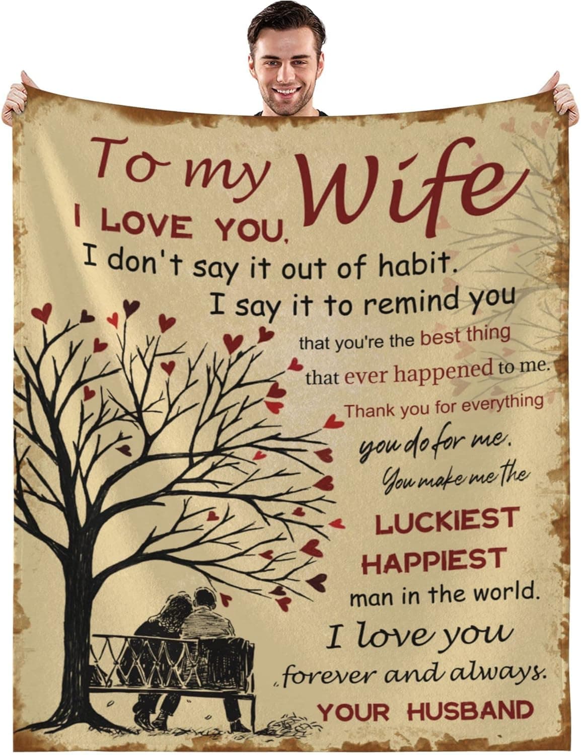 to My Wife Blanket from Husband, Gifts for Wife Wedding Anniversary Romantic Gifts for Her, Hallowen Christmas Valentines Birthday I Love You Gifts for Wife, Wife Blanket 50"x60"