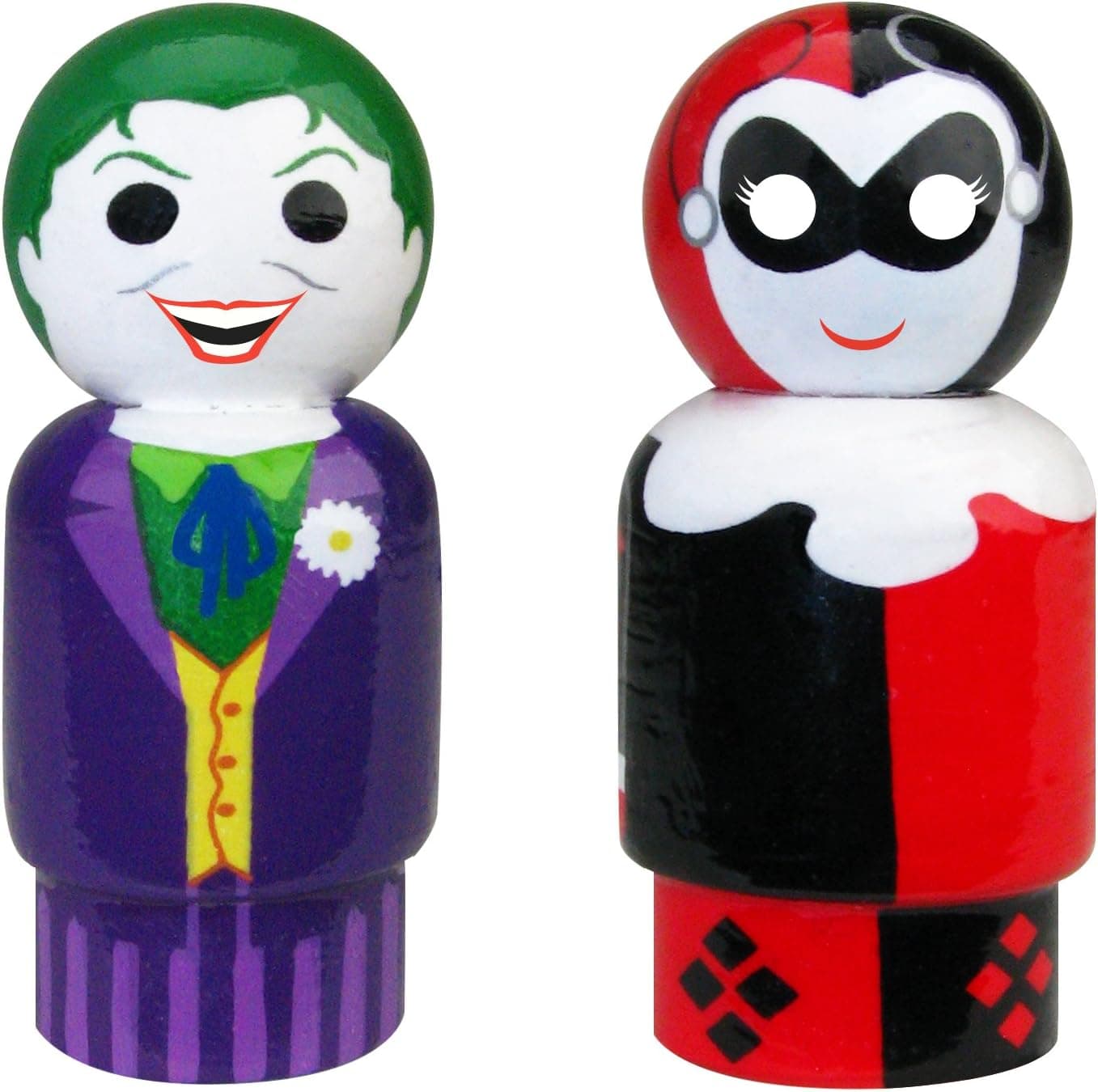Bif Bang Pow! The Joker & Harley Quinn Pin Mate Wooden Figures Set of 2 Collectible, 2"