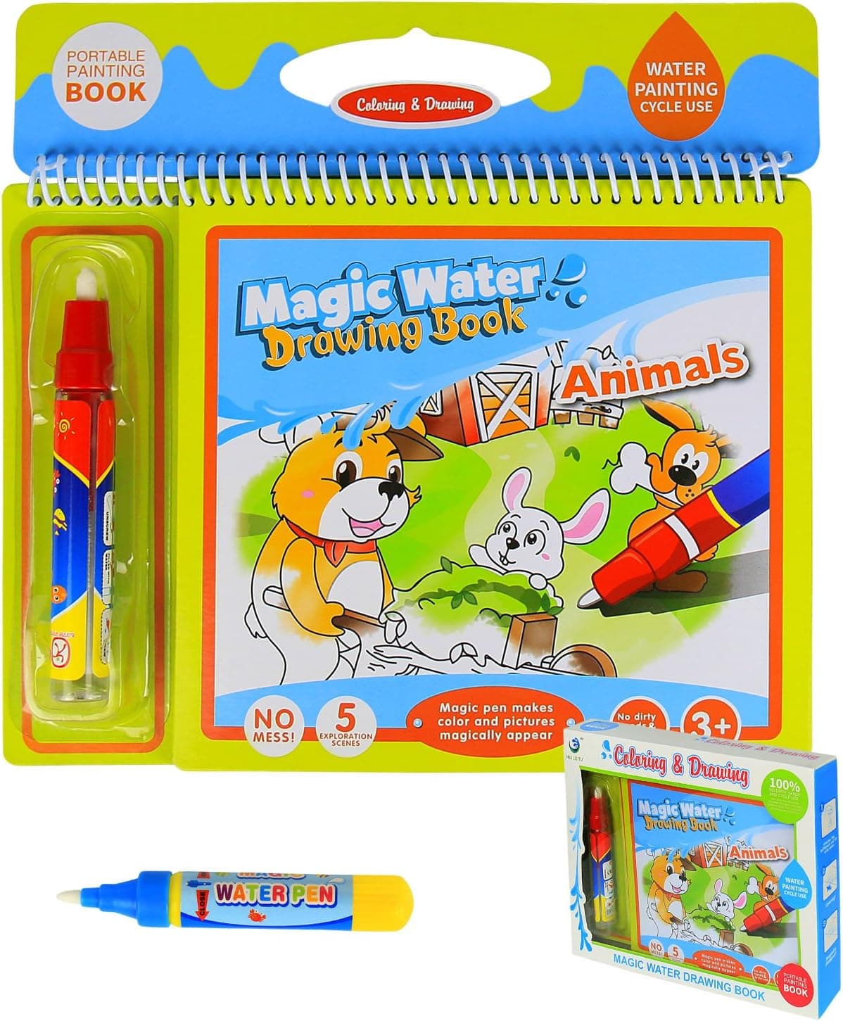 BBLIKE Colouring Doodle Book for Kids Tracing Drawing,Reusable Water Painting Kits and 2 Magic Water Pens