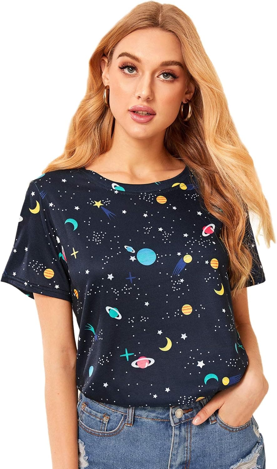 Romwe Women's Allover Fruit Print Top Short Sleeve Cute T-Shirt
